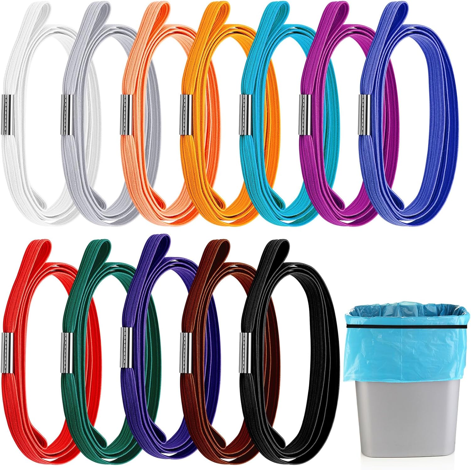 12 Pcs Trash Can Rubber Bands Garbage Adjustable Large Bin Cord Fits 8 to 33 Gallon Multifunction for Kitchen Tables Picnic Party, Colors -
