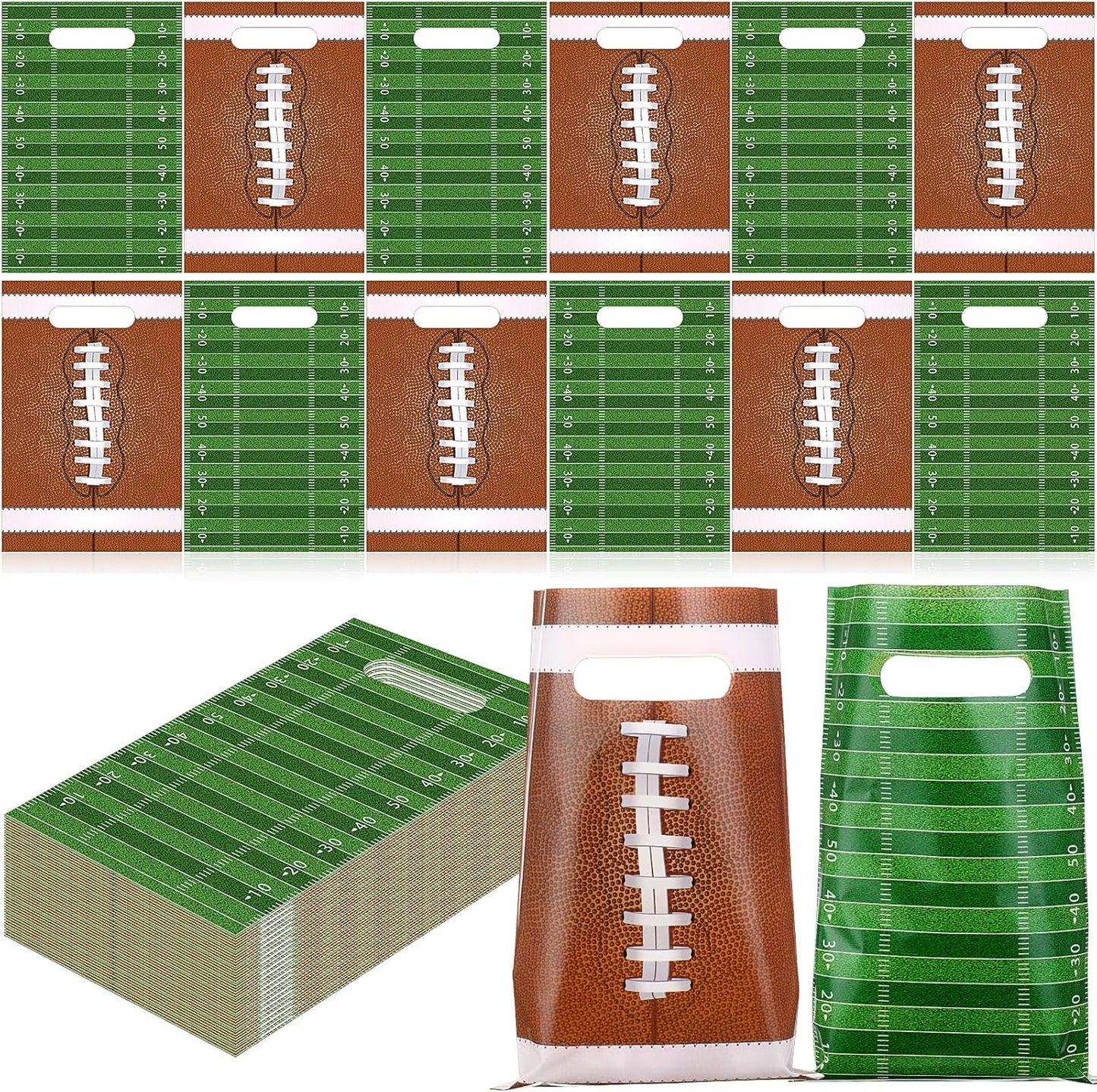 60 Pcs Football Party Favor Bags with Handle, 2 Styles, Plastic Goodie Rugby Sports Theme Treat Candy Gift Decorations for Game Day Events Birthday -