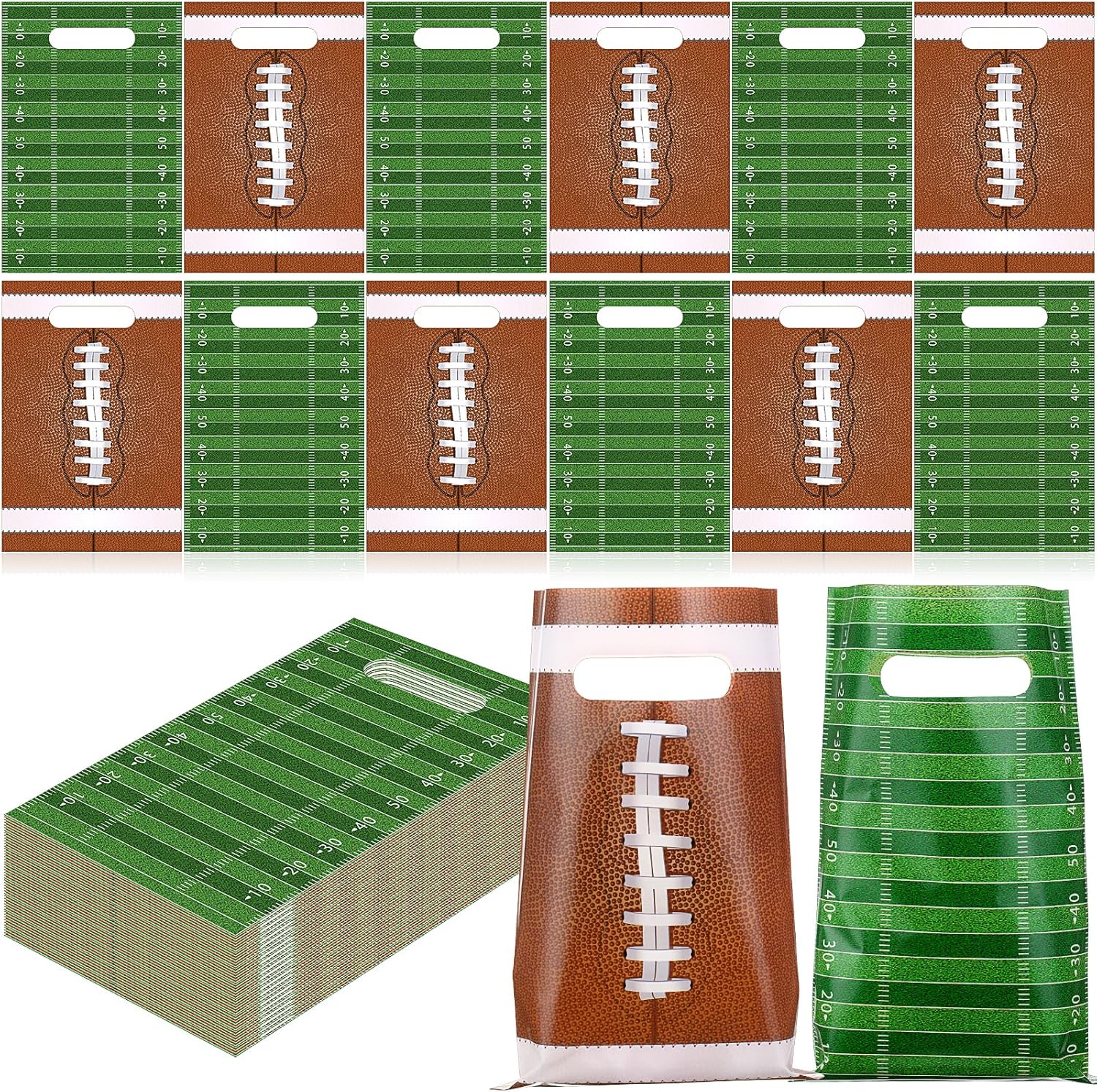 60 Pcs Football Party Favor Bags with Handle, 2 Styles, Plastic Goodie Rugby Sports Theme Treat Candy Gift Decorations for Game Day Events Birthday -