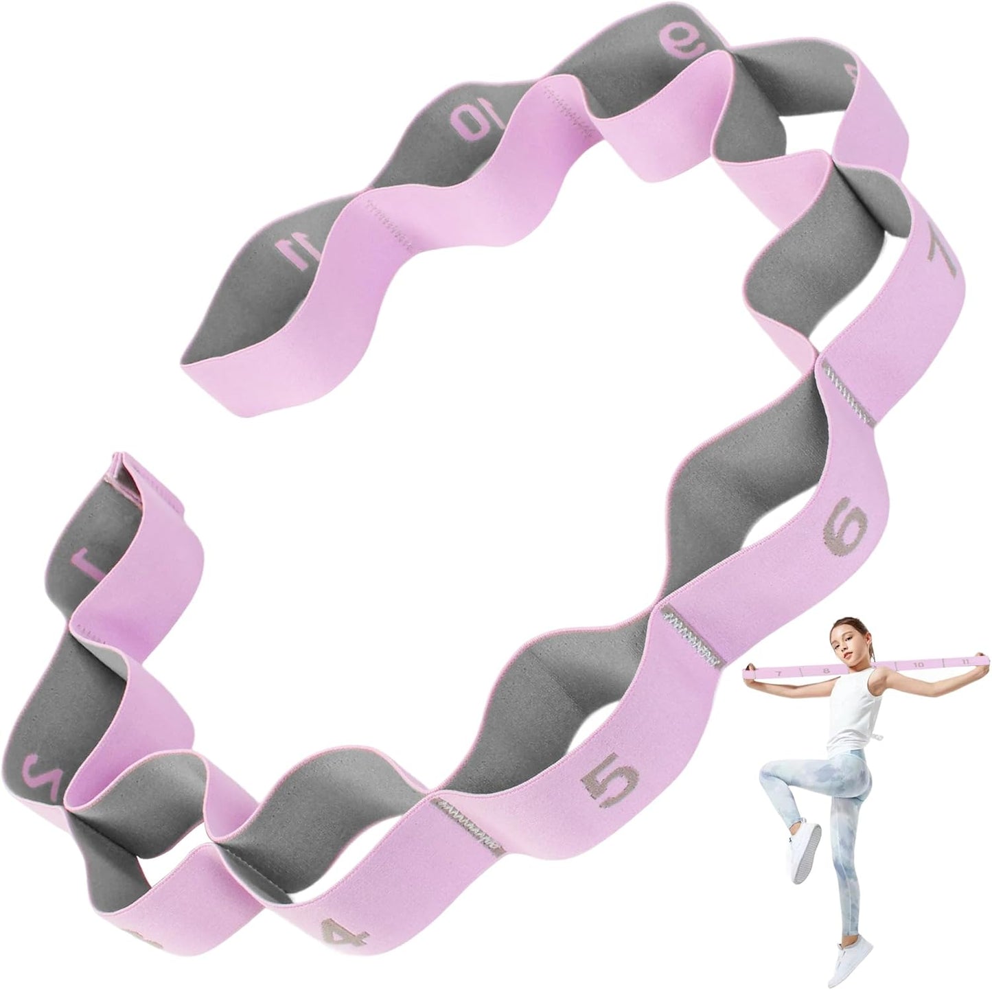 Stretching Strap with 11 Loops, Stretch Out Straps for Physical Therapy, Yoga, Pilates, Ballet, Versatile Flexibility, Dance & Home Workouts, Full Body -