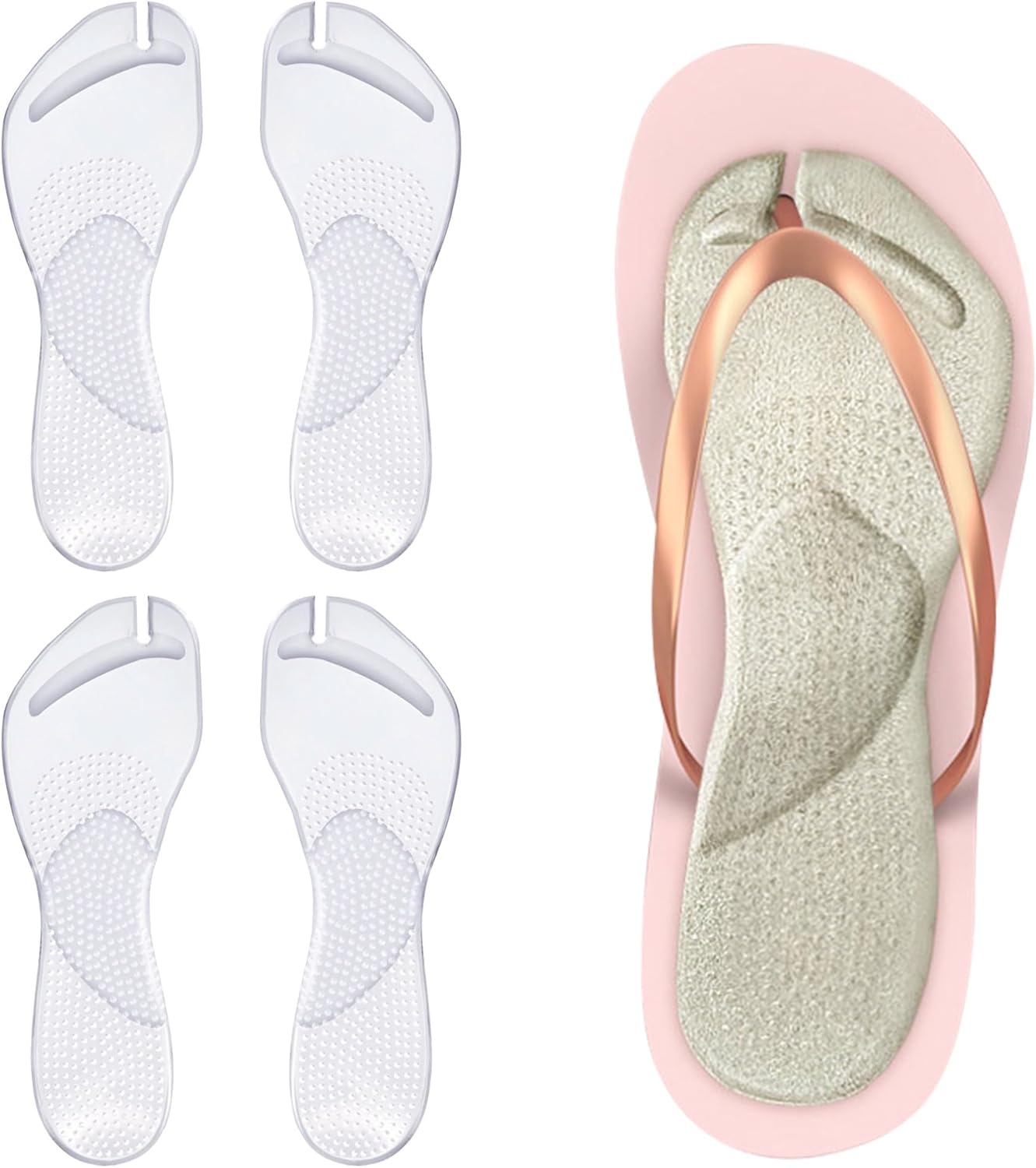 2 Pairs Gel Arch Support Cushion Insoles Adhesive Silicone Flip Flop Thong Inserts Invisible Slim Pain Relief Anti-Slip Shock Absorption Plantar Fasciitis Clear L