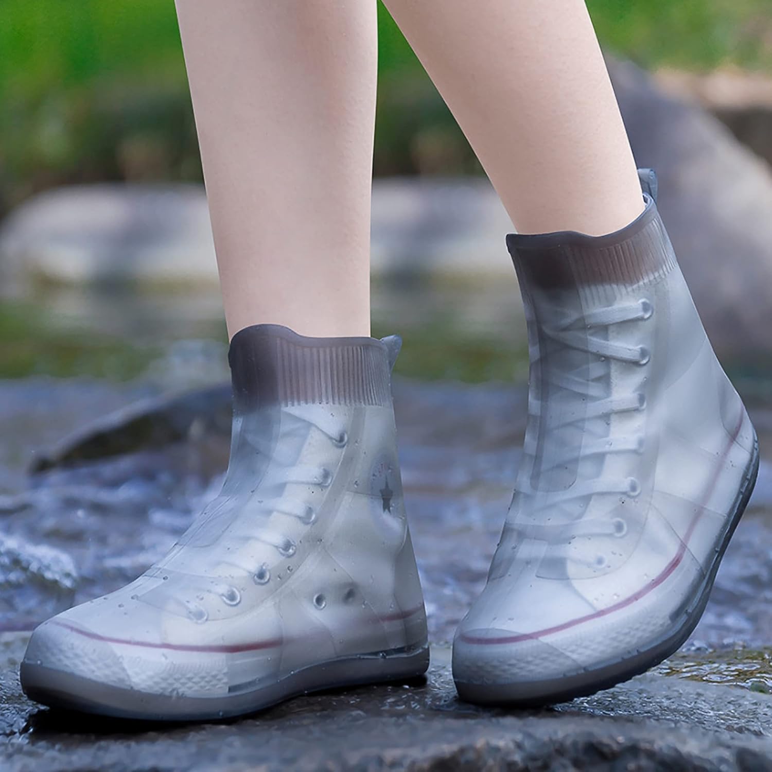 Shoe Covers Waterproof Rain Shoes Reusable Foldable Boots Slip Resistant Rubber Sole Overshoes Protectors for Cleaning Camping Travel Galoshes with Buttons Gray XX-Large