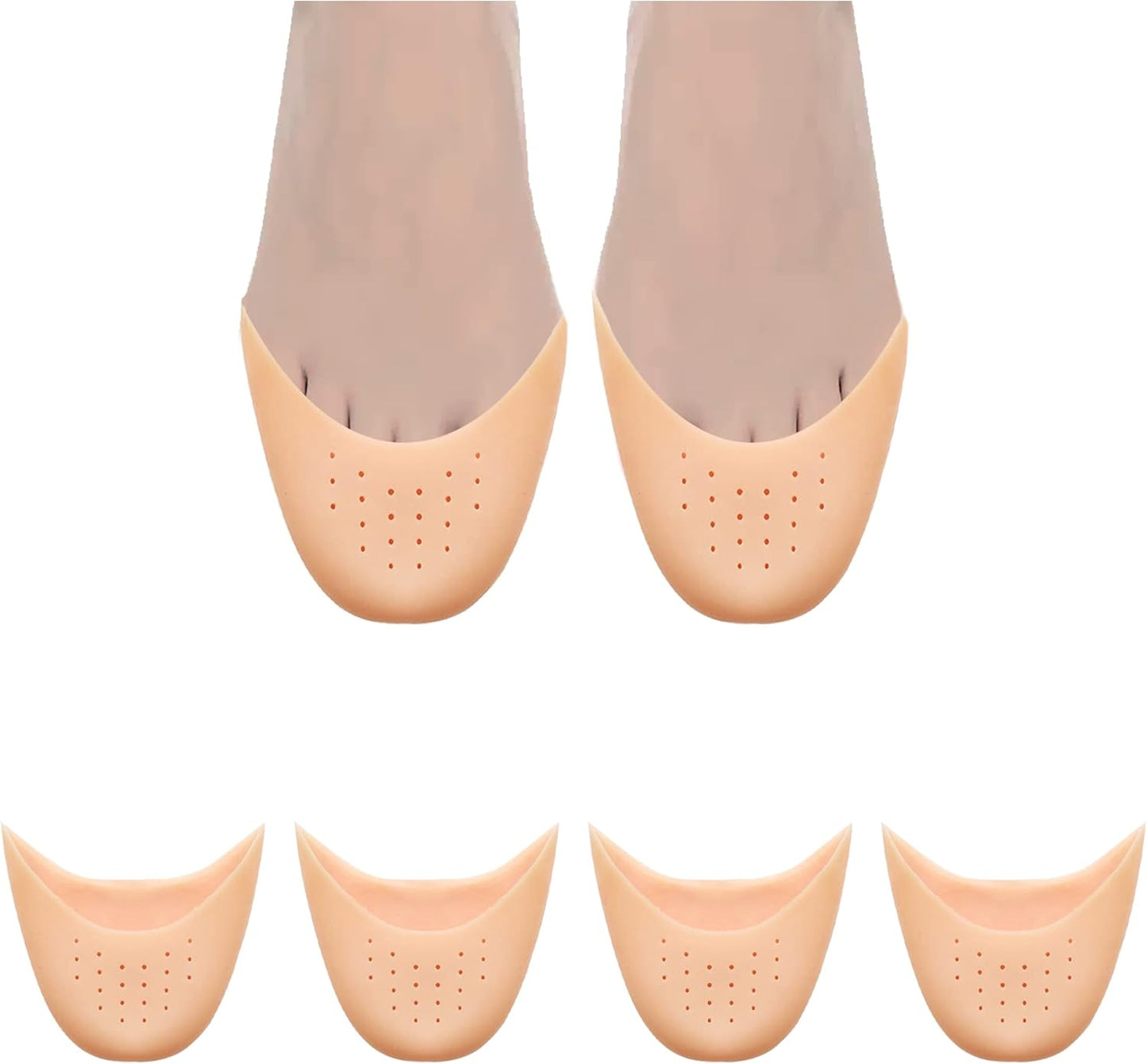 Silicone Toe Pouches 4 PCS-Silicone Gel Pads Protectors Shoe Cap Protector Ballet Foot Protection with Breathable Hole for Ball of Metatarsal Pointe (2 Pairs Beige) 2 Beige -