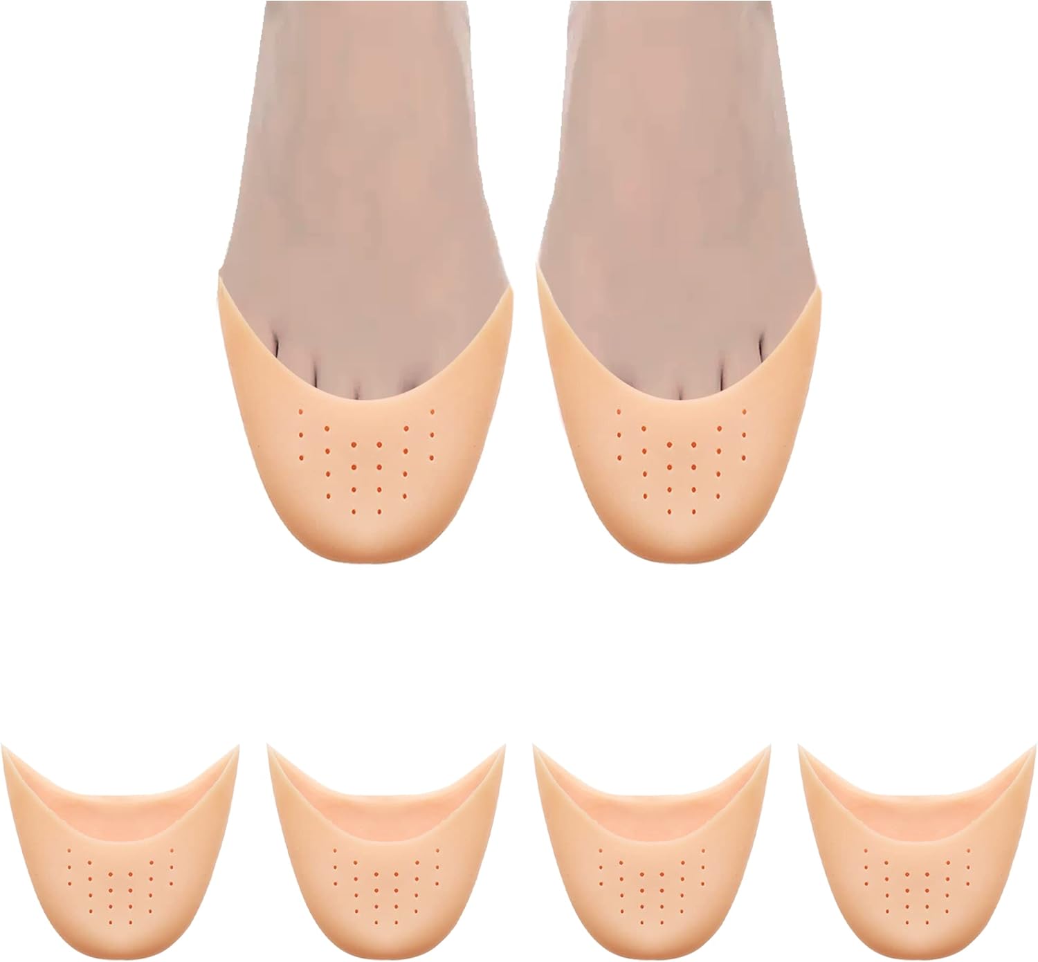 Silicone Toe Pouches 4 PCS-Silicone Gel Pads Protectors Shoe Cap Protector Ballet Foot Protection with Breathable Hole for Ball of Metatarsal Pointe (2 Pairs Beige) 2 Beige -