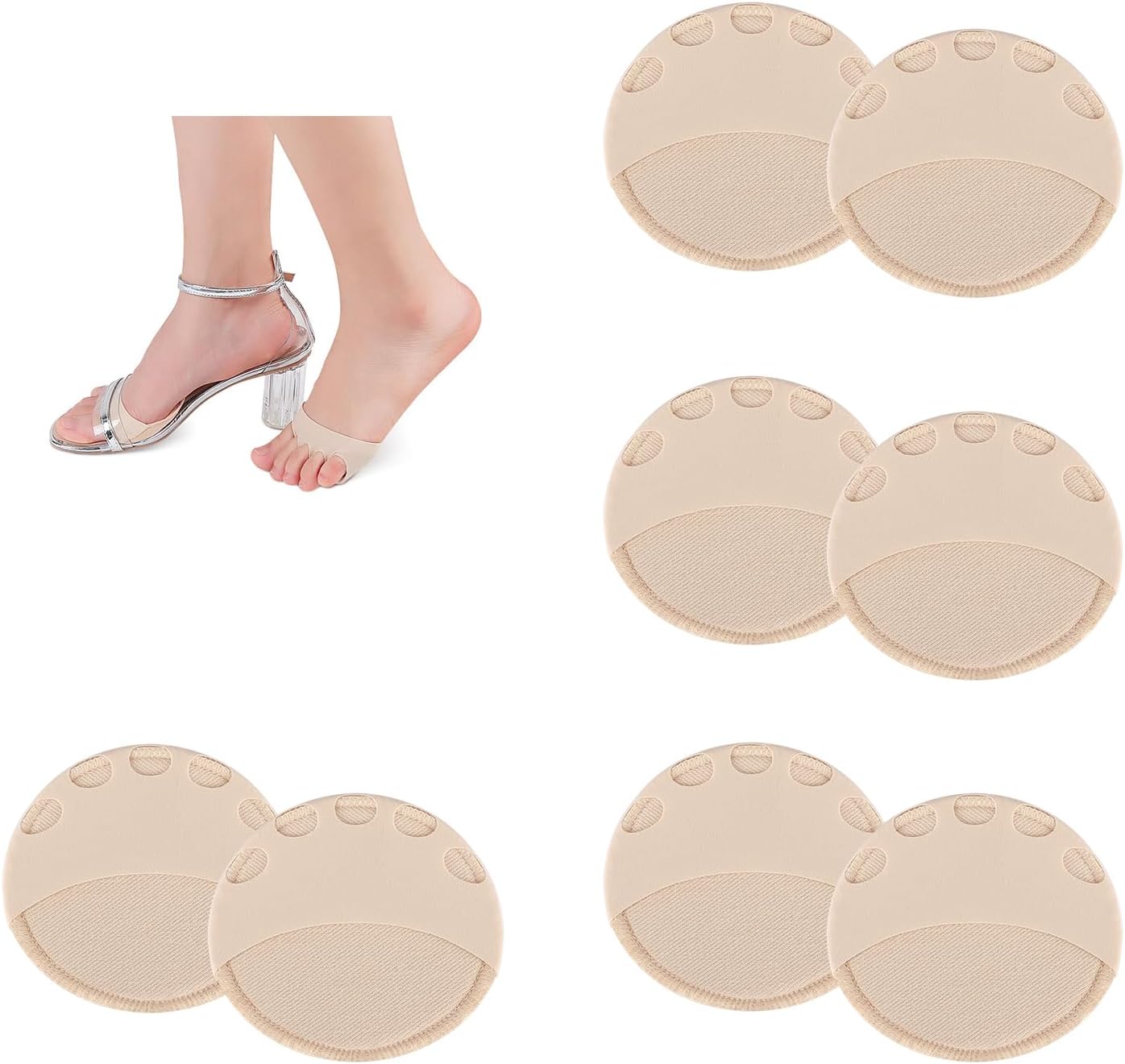 4Pairs Metatarsa Foot Pads Ball of Cushions Honeycomb Fabric Forefoot Invisible Socks for Women and Men Prevention Pain Relief Beige -