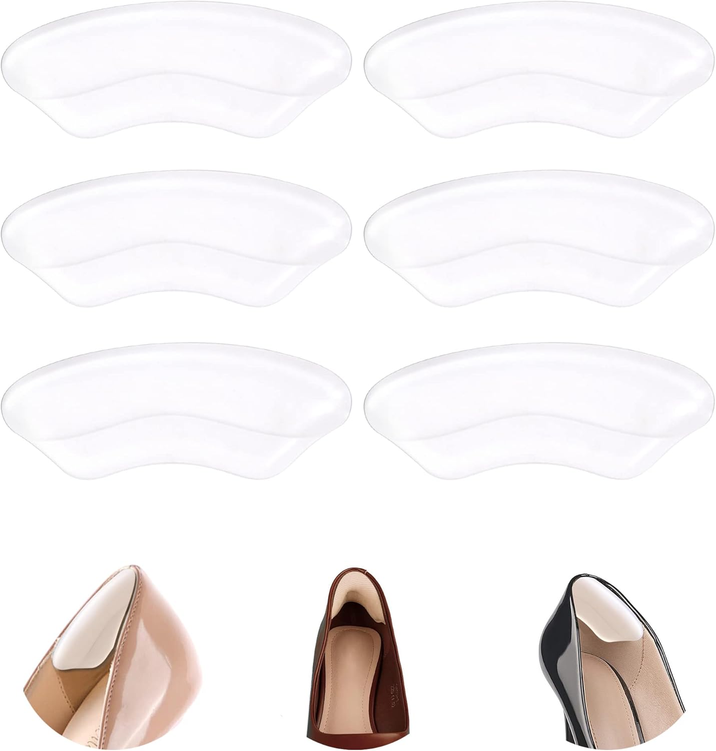 Heel Grips Liner Cushions Inserts for Loose Shoes Self-Adhesive Soft Cushion Pads Pain Relief Bunion Callus Prevent Slip and Blister 3 Pairs-transparent -
