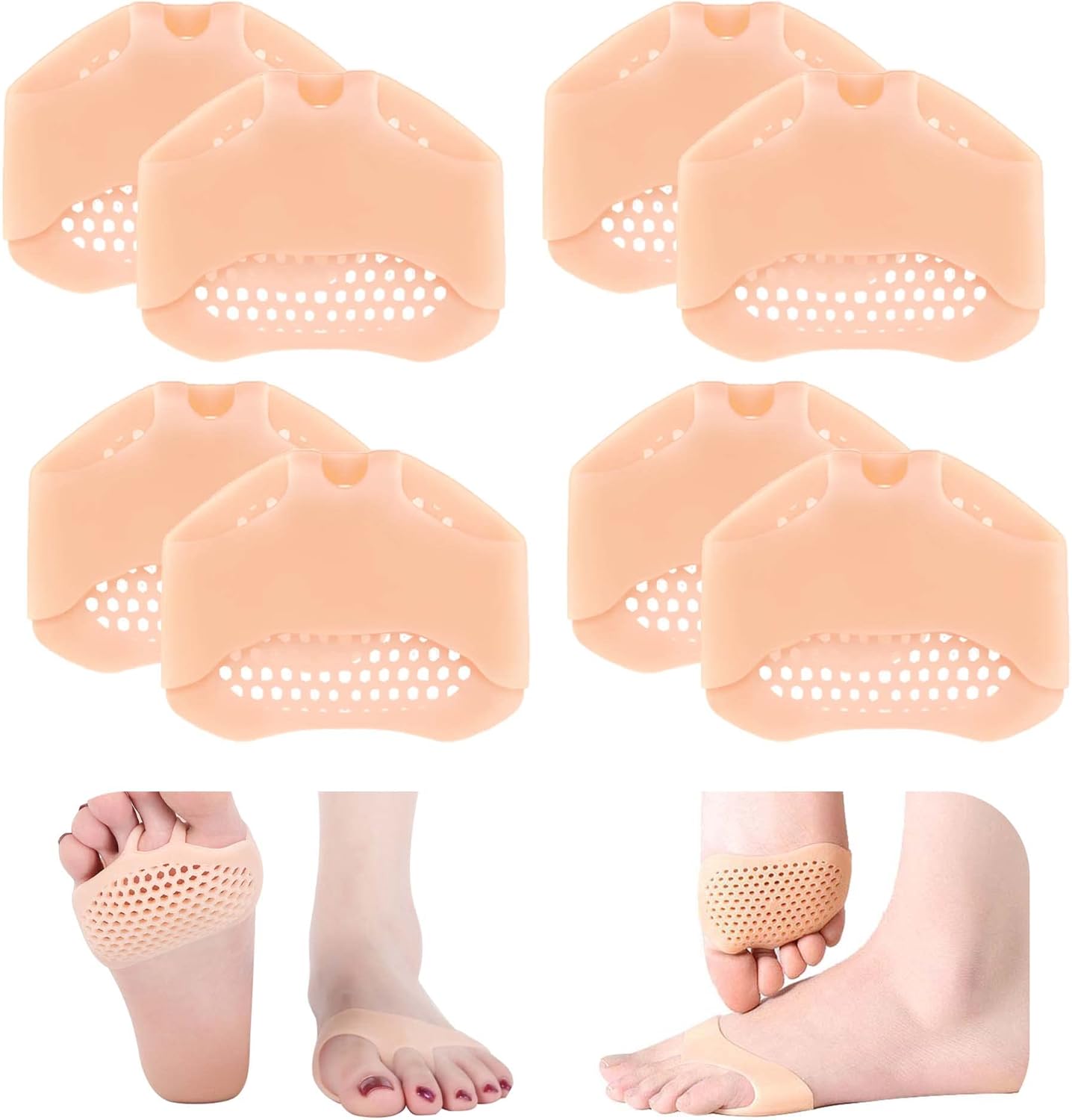 Metatarsal Pads 8 Pack, Breathable & Soft Gel Cushion for Men Women Ball of Foot Cushions Runners, High Heels, Dancers, Morton's Neuroma, Prevent Pain and Discomfort (4 Pairs Pink) -