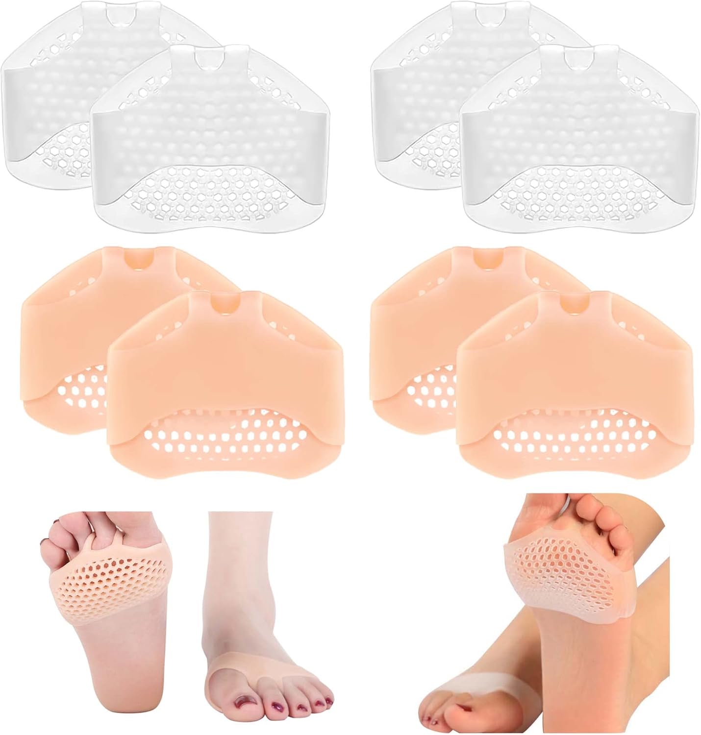 4Pairs Metatarsal Pads, Soft Gel Cushion Pads for Men Women Ball of Foot Cushions Runners, High Heels, Morton's Neuroma, Prevent Pain and Discomfort (2 Pairs Pink 2 White) -