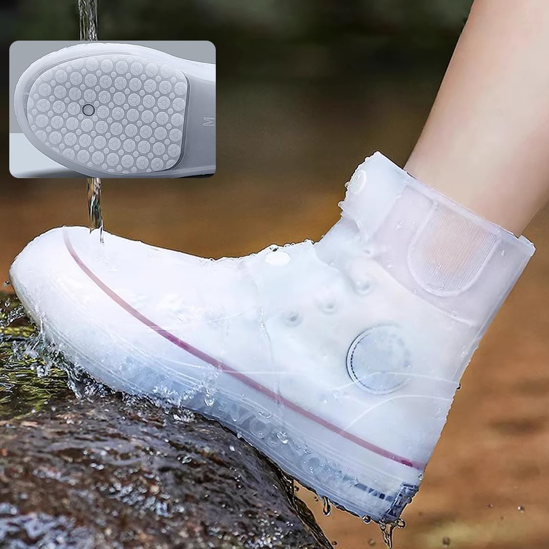 Rain Boot Covers Waterproof Shoe Silicone Protector Overshoes Sand Control Non-Slip Foldable Reusable Galoshes for Men Women Rainy Outdoor Cycling Fishing Camping White XL