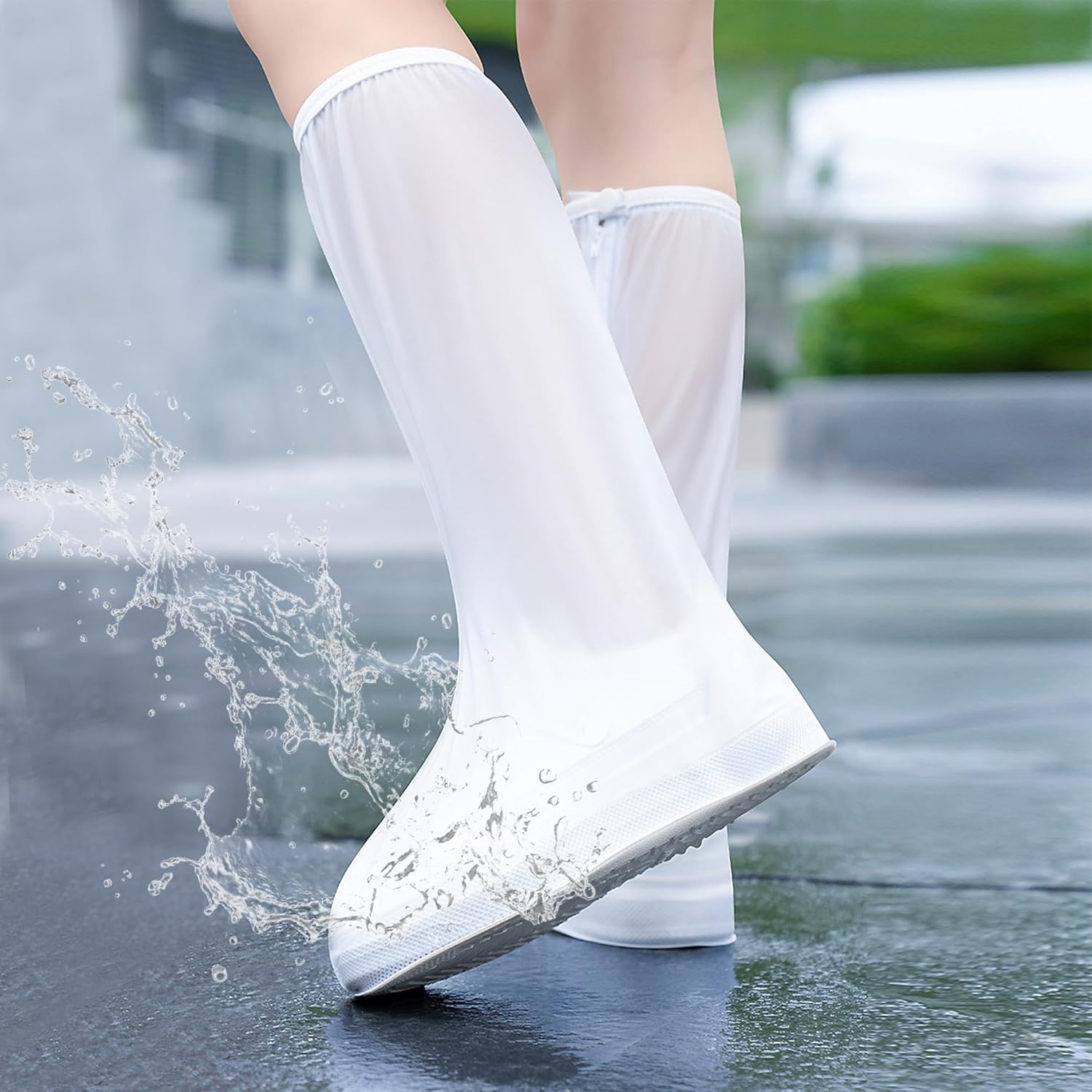 Waterproof Rain Shoe Cover Reusable Non-Slip Rainproof Boot Covers with Zipper Slip Resistance Overshoes Mud Snow Protector Hiking Climbing Camping Outdoor Sports Travel White X-Large