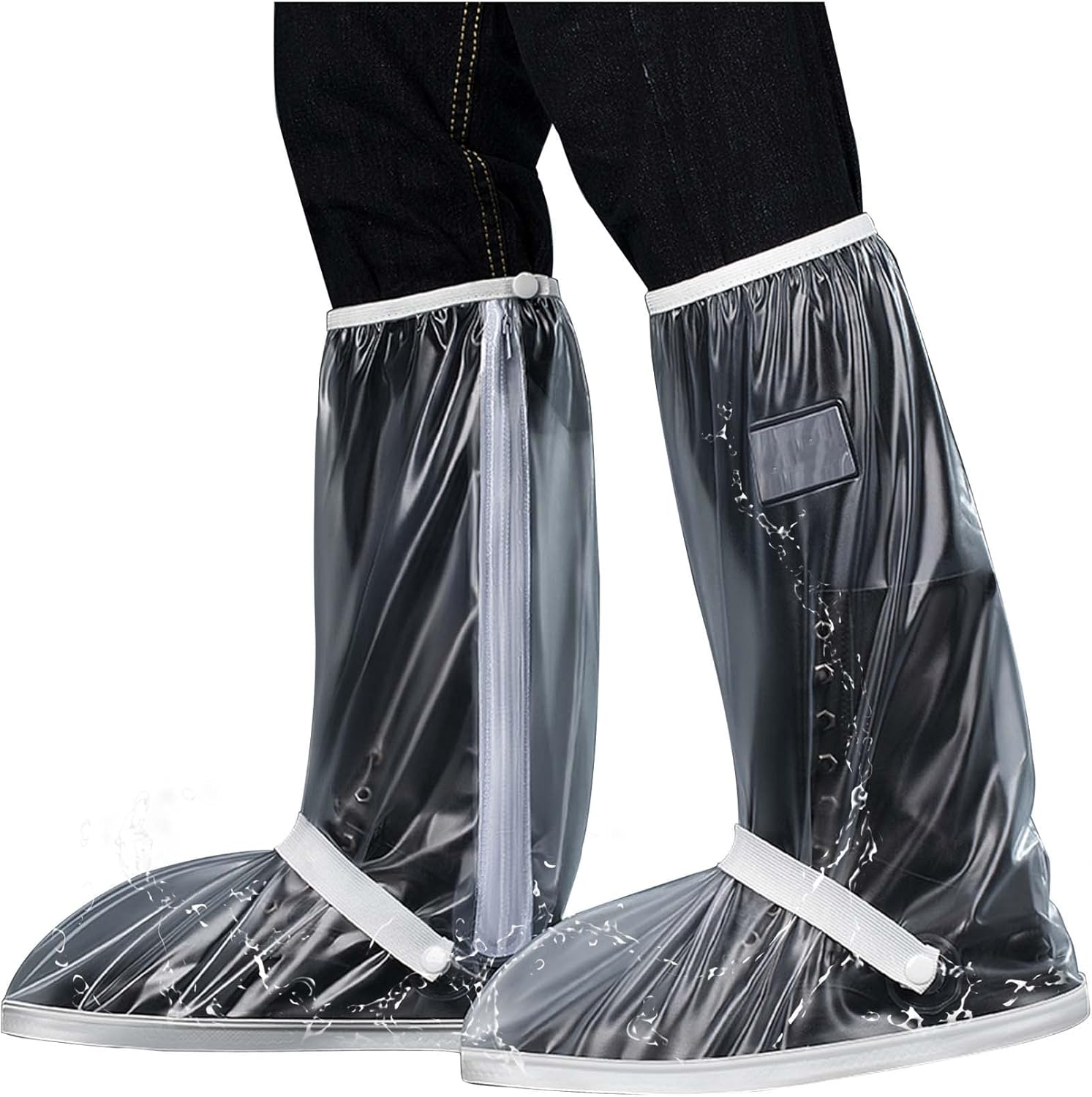 Waterproof Rain Shoe Covers Men Reusable Foldable Snow Boot with Reflector Non Slip Protector for Raining Day,Cycling,Gardening,Fishing,Hiking, Farming Transparent X-Large