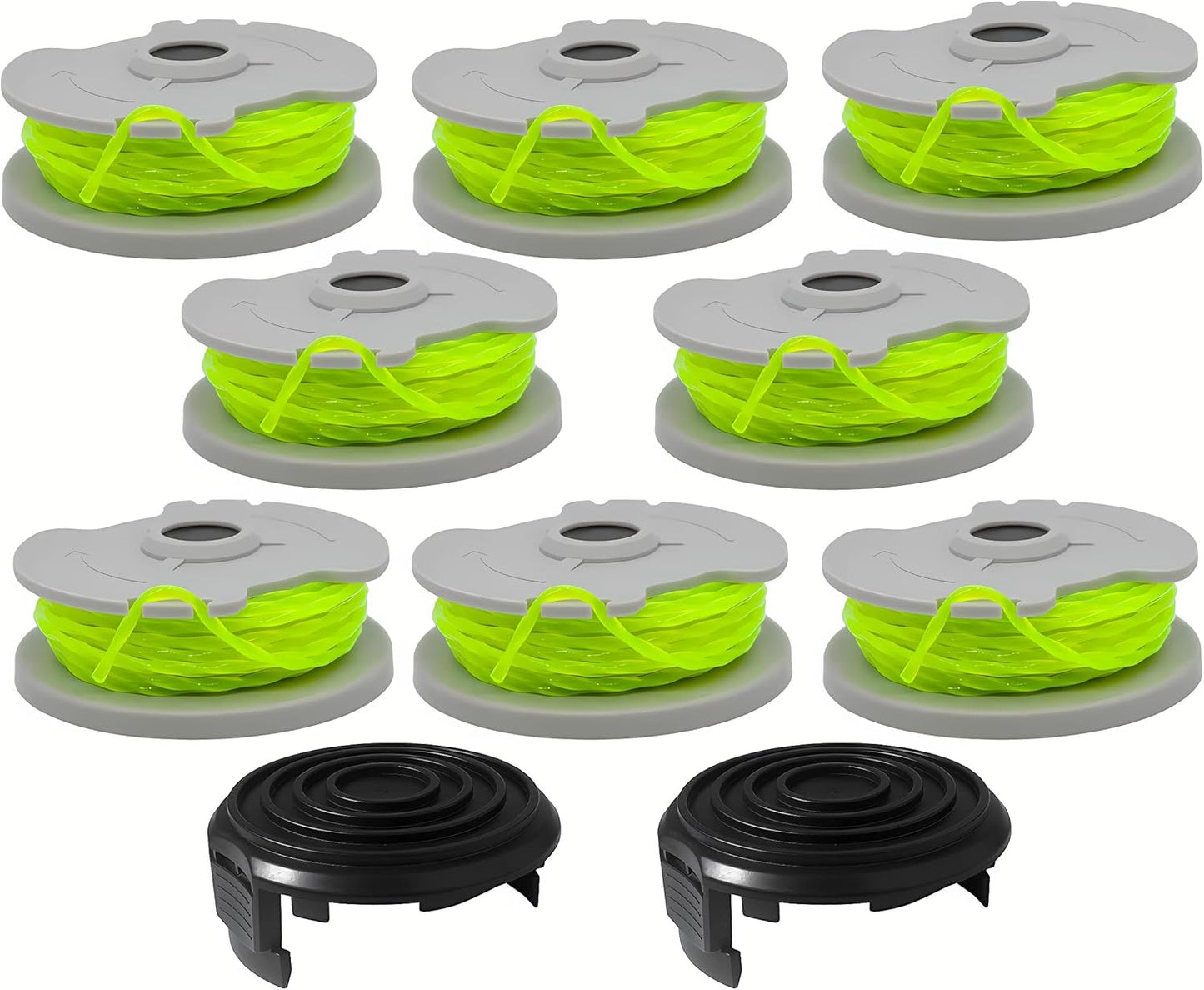 WA0014 Trimmer Line Replacement, for Worx WG168 WG184 WG190 WG191 Weed Eater String Edger - 20 ft 0.080" with WA0037 Cap Covers (8 spools, 2 Cap)