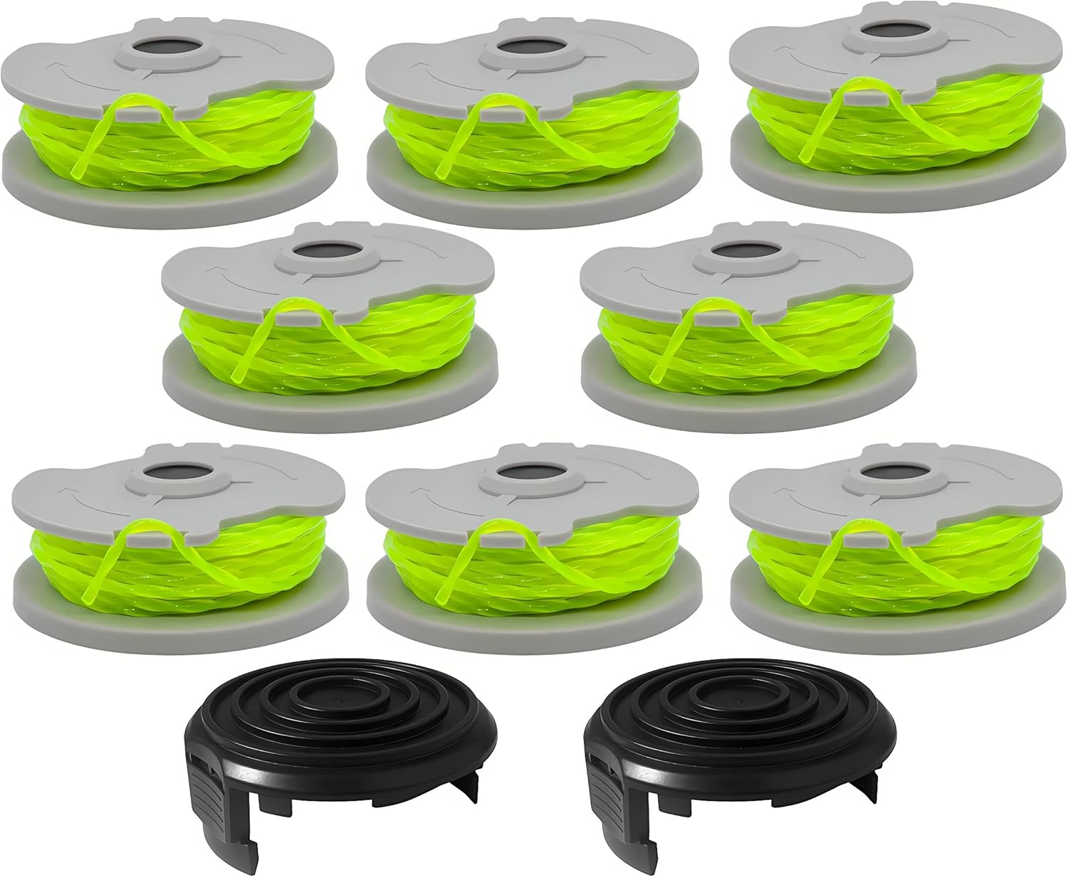 WA0014 Trimmer Line Replacement, for Worx WG168 WG184 WG190 WG191 Weed Eater String Edger - 20 ft 0.080" with WA0037 Cap Covers (8 spools, 2 Cap)