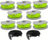 WA0014 Trimmer Line Replacement, for Worx WG168 WG184 WG190 WG191 Weed Eater String Edger - 20 ft 0.080" with WA0037 Cap Covers (8 spools, 2 Cap)