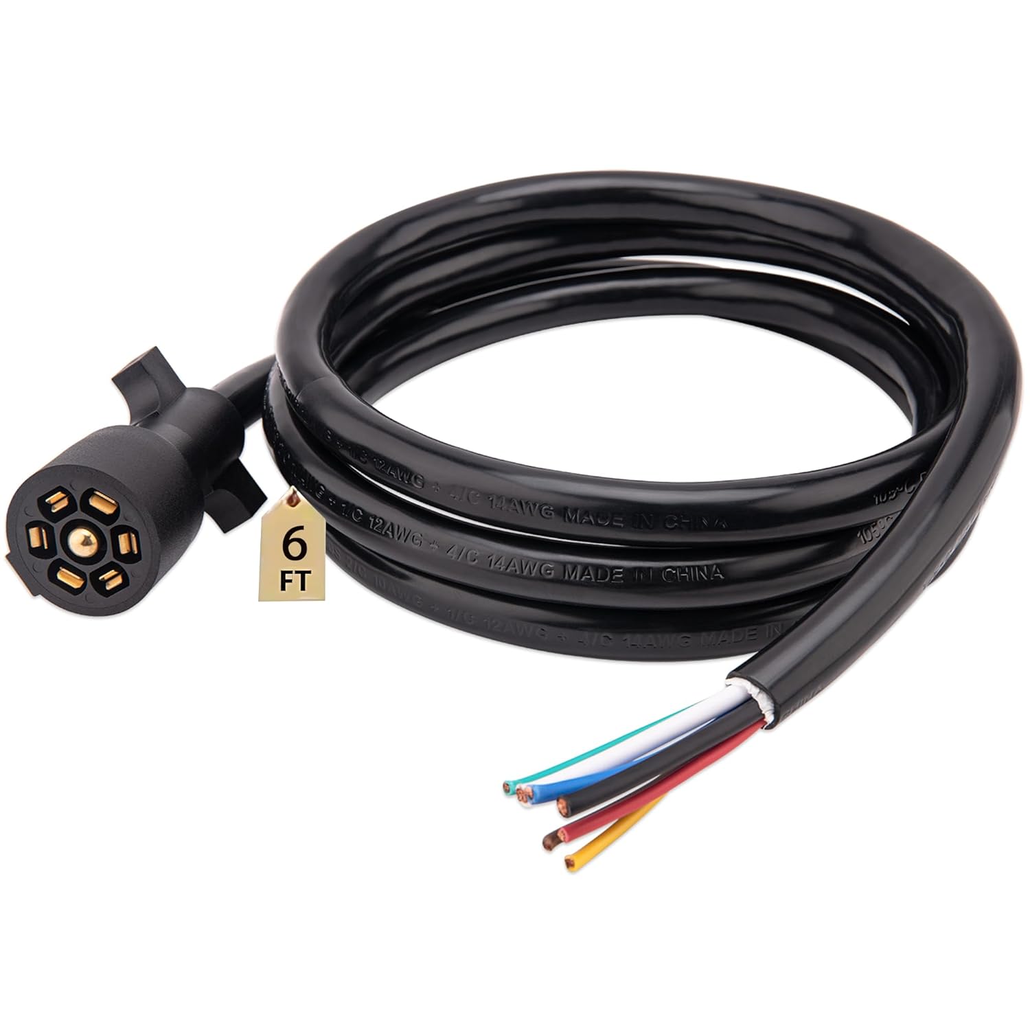 Trailer Wiring Harness,7 Pin Plug,7 Way Wire,6-Feet,Designed for RV Trailers, caravans, Food Vans and Other Towed Vehicles (6 FT) - 6 FT (No Box)