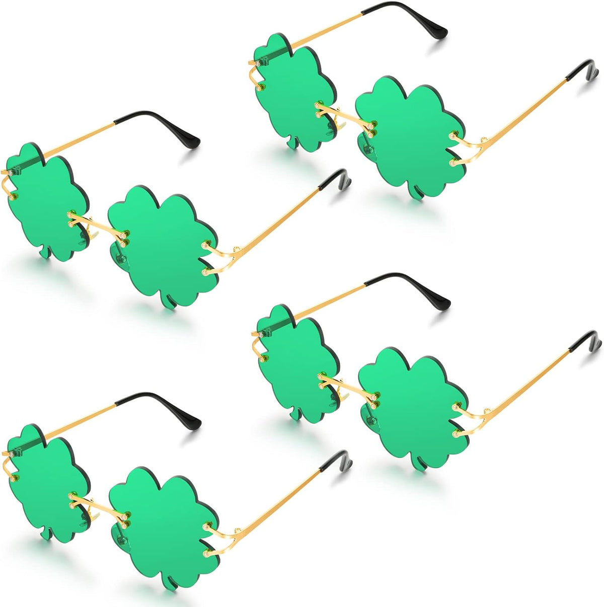 4 Pairs St. Patrick's Day Glasses Accessories Irish Shamrock Sunglasses Decor Party Favors Supplies Leprechaun Costume Green for Women Men -