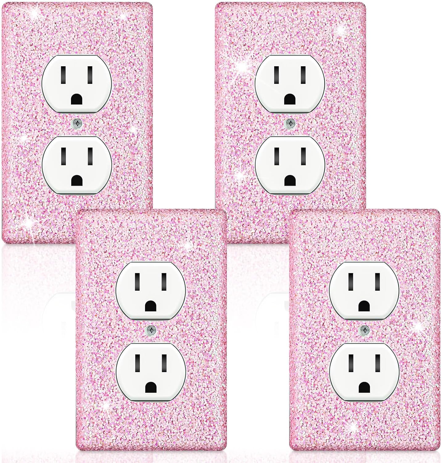 4 Pcs Glitter Light Switch Covers Bling Outlet Wall Plate Preppy Gift for Nursery Decor Women Teens Room Decor(Pink) Pink -