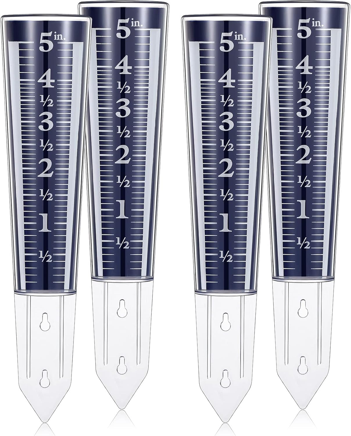 4 Pcs 5 Inch Capacity Rain Gauge Outdoor Easy to Read Acrylic Gauges Measure and Monitor Precipitation Magnifying Scale Numbers for Garden Yard Field Lawn (Blue) Blue -