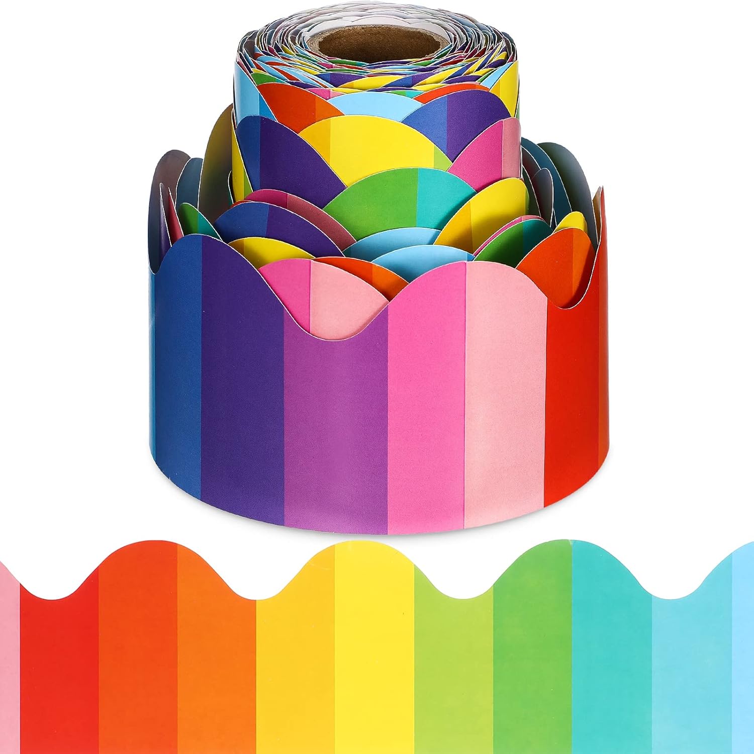 Colorful Bulletin Board Borders Rainbow Scalloped Roll Trim Confetti Border Decoration for Classroom Chalkboard Preschool Daycare Kindergarten Office Decor(Rainbow,1 Roll) -