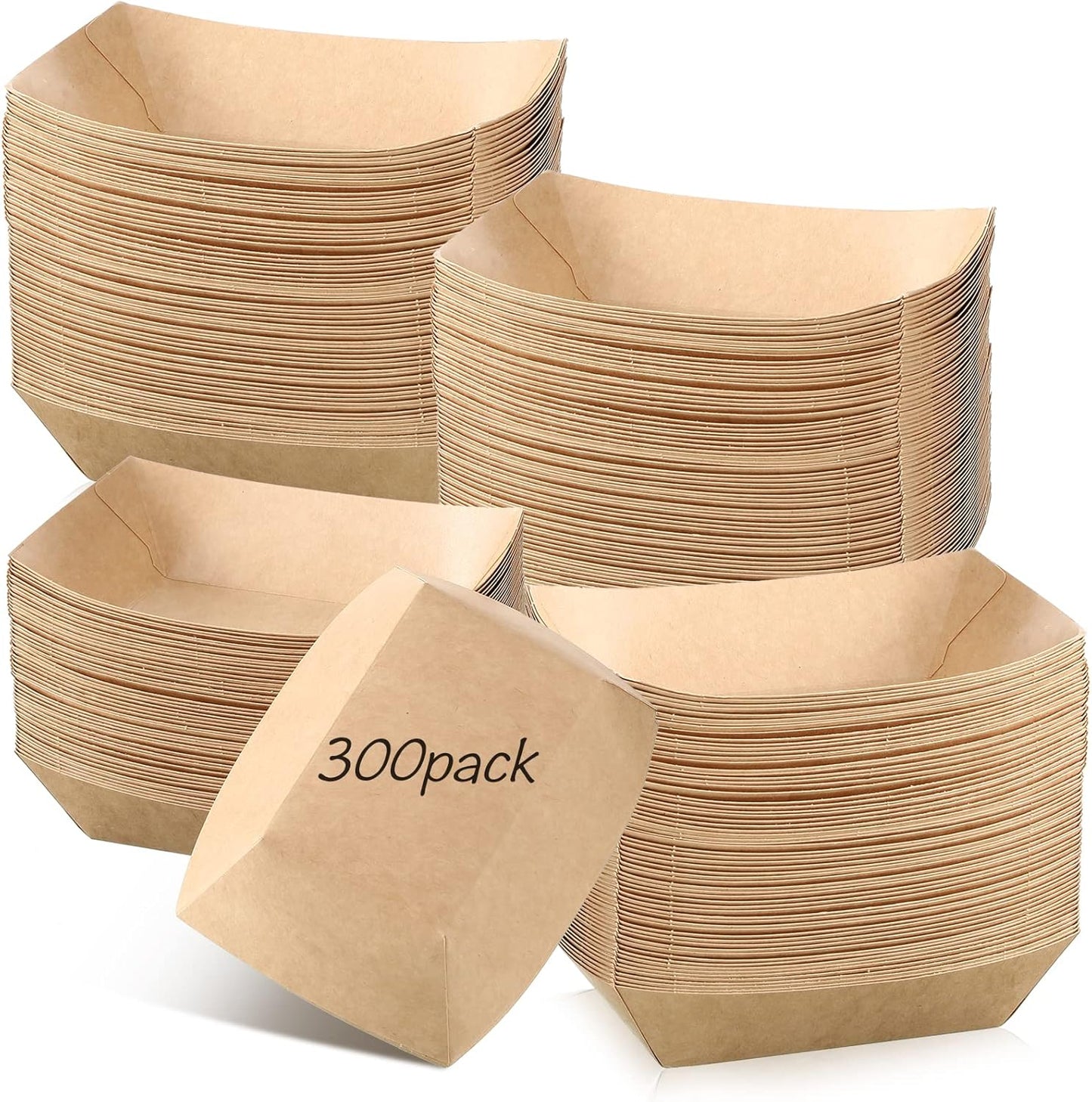 300 Pack 2 lb Paper Food Boats Trays, Heavy Duty, Oil Resistant Disposable Boat for Foods, Hot Dogs, Snacks Meals Leak Proof Kraft Serving Party Picnic Camping Wedding -