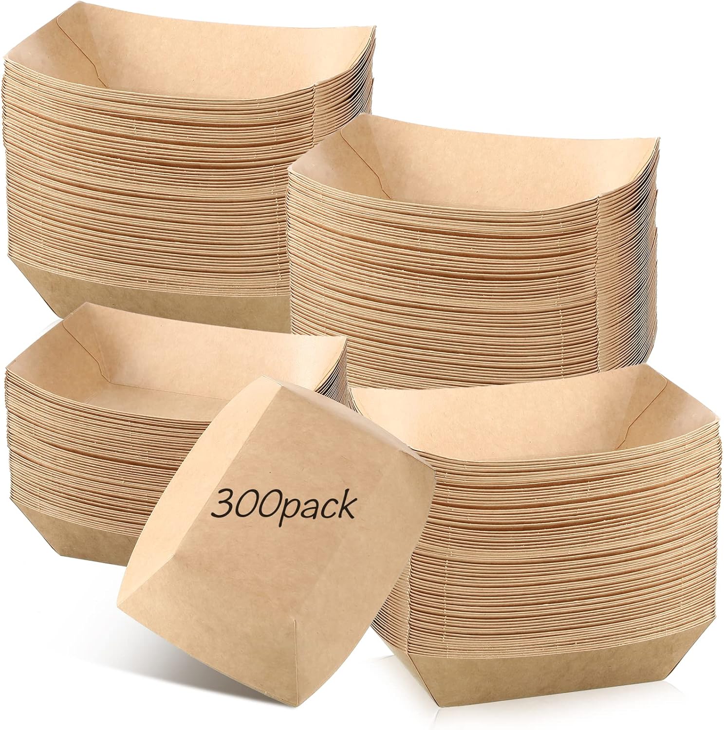 300 Pack 2 lb Paper Food Boats Trays, Heavy Duty, Oil Resistant Disposable Boat for Foods, Hot Dogs, Snacks Meals Leak Proof Kraft Serving Party Picnic Camping Wedding -