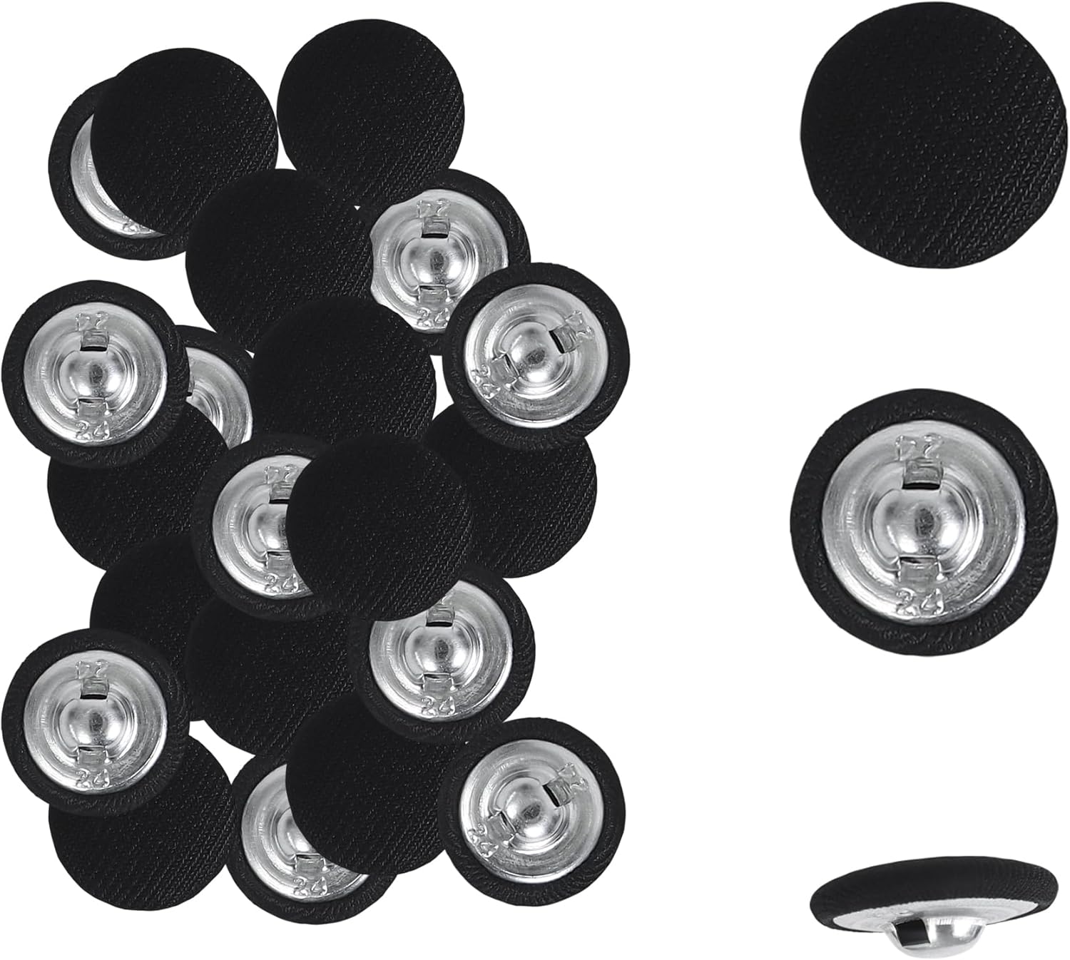 25pcs Satin Fabric Cloth Covered Buttons Metal Shank Round for Women Suit DIY Sewing Gowns Jeans Jackets Coats Shirts Wedding Dresses Handmade Crafts (Black, 15mm) black 15mm