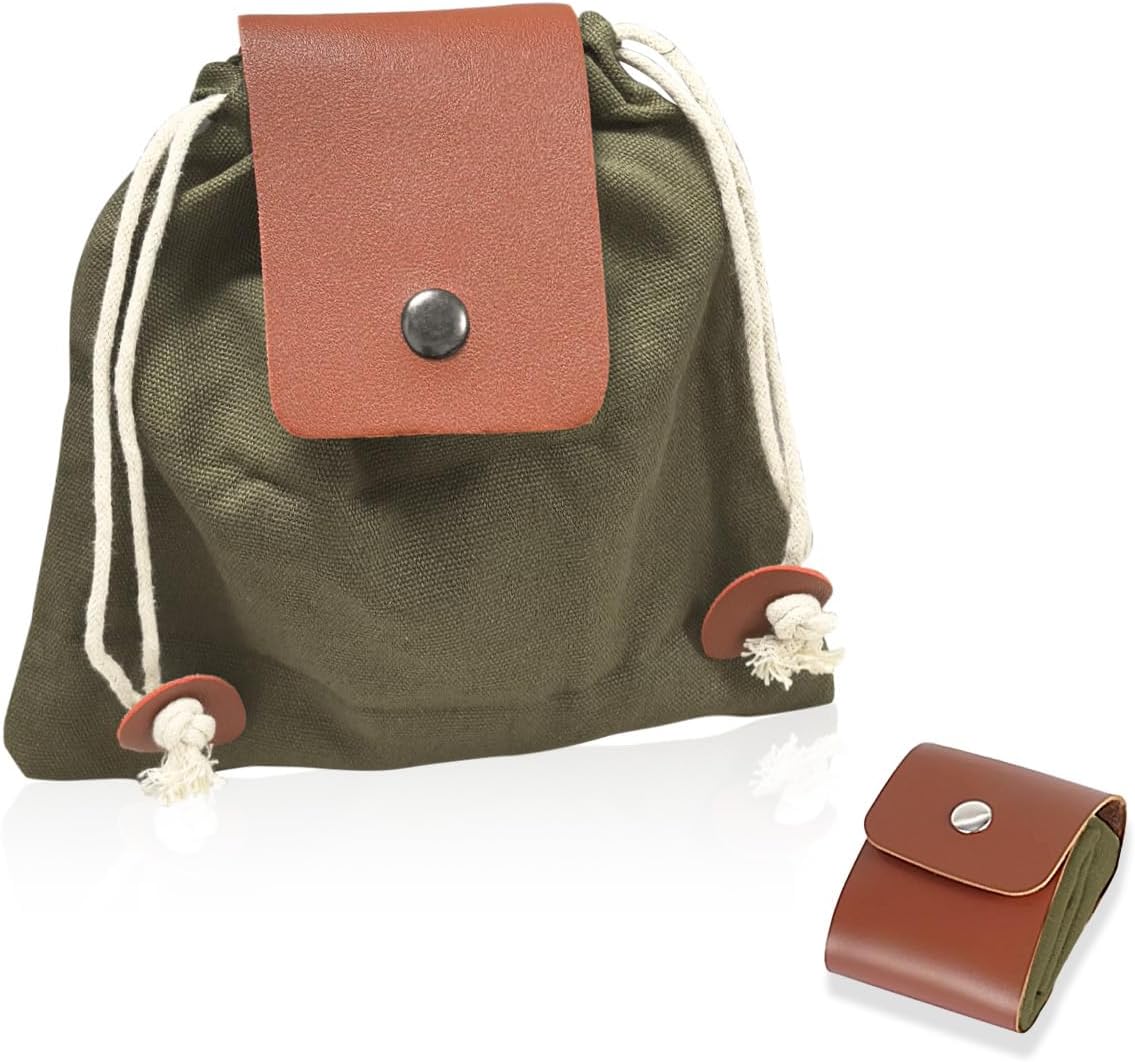 Foraging Bag Foldable Canvas Waist Pack for Outdoor Picking, Camping & Hiking, Belt Pouch with Drawstring Fruit Picking Bag, Multi-Purpose Storage Mushrooms, Nuts, Tools (Army Green) 