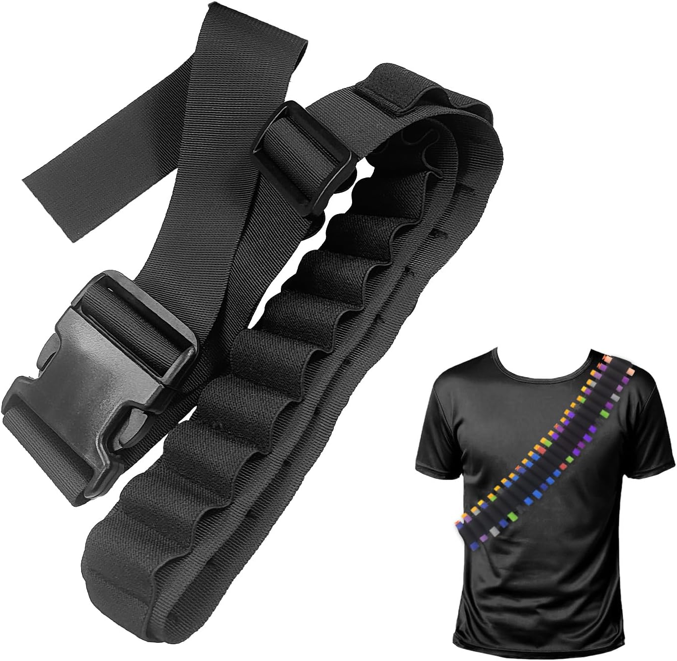 Adjustable Nylon Foam Dart Belt Strap Quick Release Buckle 27 Bullet Holes, Compatible for NERF Mega & N-Strike Elite Series, Ideal Boys Girls Gifts, Outdoor Play(Black) 