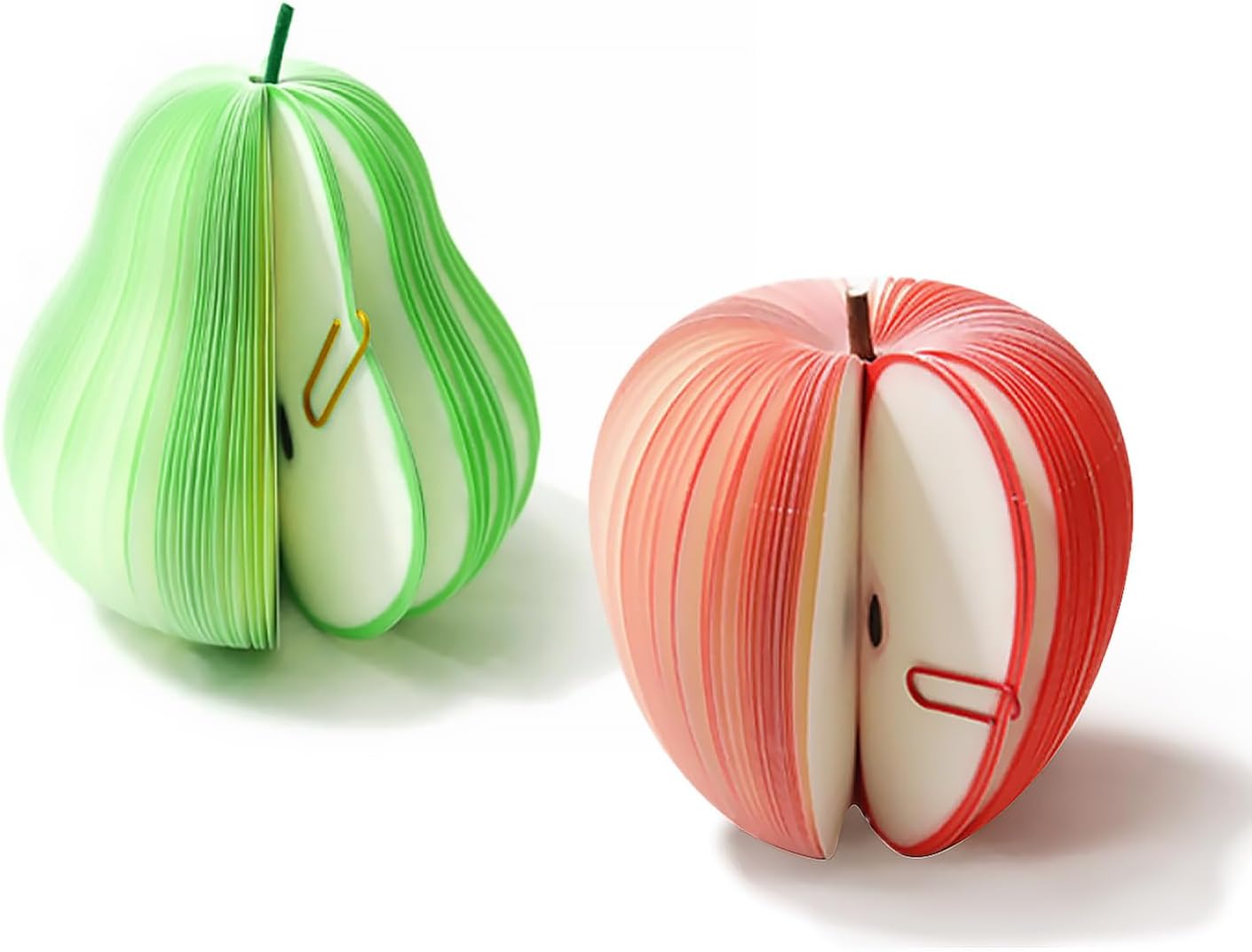 2 Pack 3D Fruit Shaped Non-Sticky Notes, Apple & Pear Sticky Memo Pads, Creative Desk Decoration Notebooks for Office, School, Planner, Journal, Prezzie 