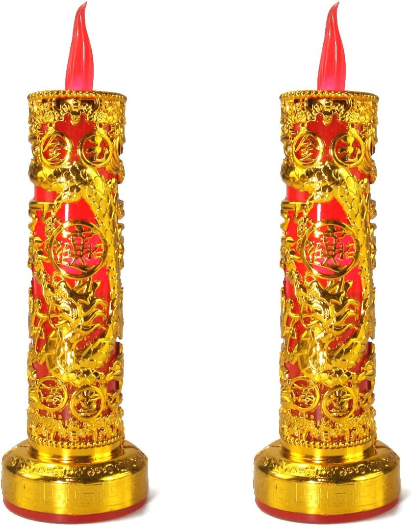 2pcs Chinese Buddhist Flameless LED Candle Lamp - Traditional Red Lantern Design, Retro Light for Meditation, Altar & Feng Shui Décor 