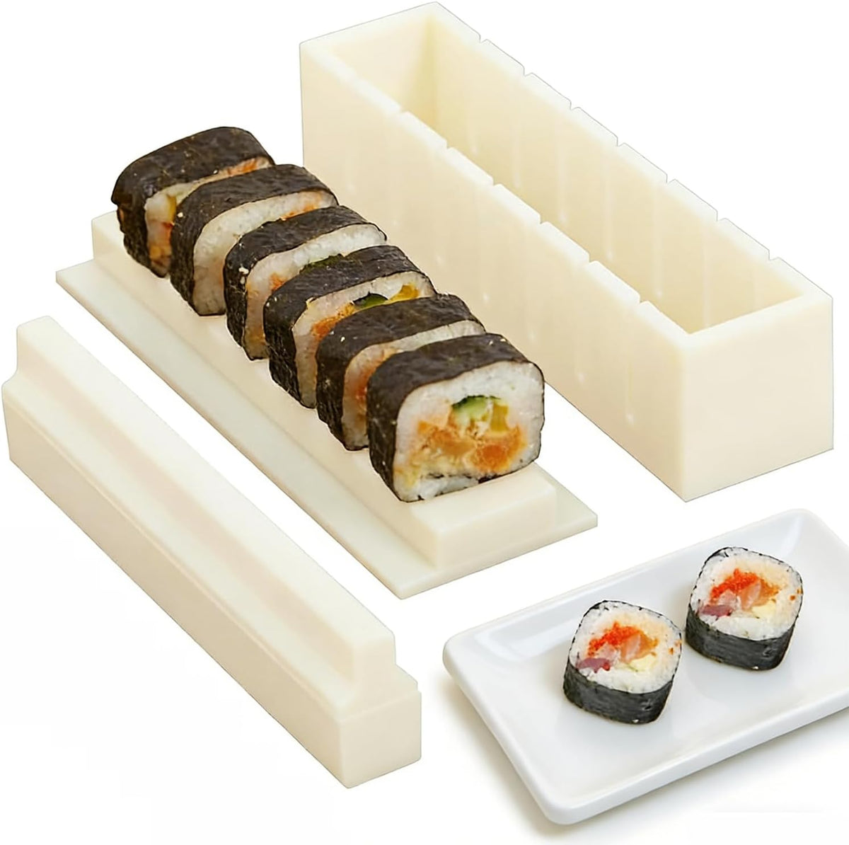 Sushi Maker Mold Kit, Easy DIY Onigiri Rice Ball Press, Plastic Shaper Tool for Home Kitchen Beginners (Square Shape) 