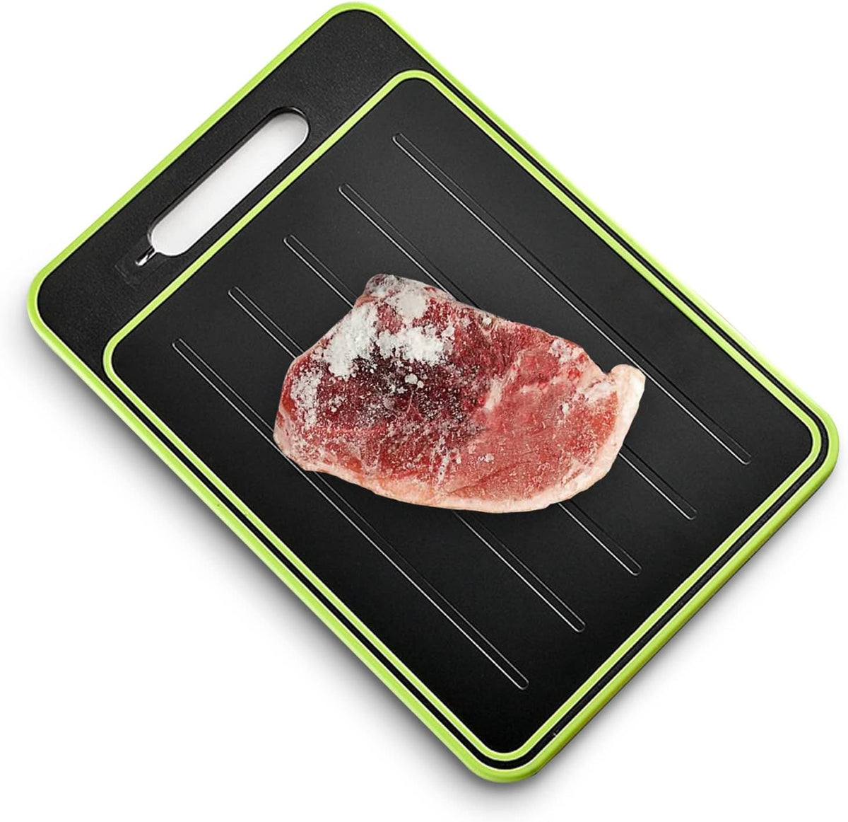 2 in 1 Defrosting Tray, Defrost Cutting Board with Knife Sharpener, Thawing Tray for Frozen Meat, Double Sided Sharpener 