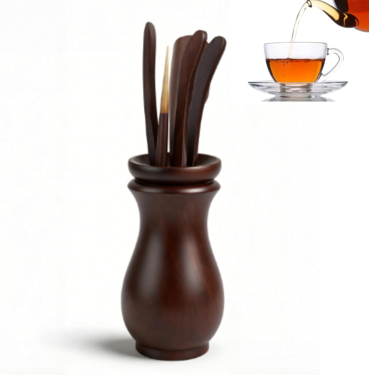 Chinese Gongfu Wooden Tea Ceremony Utensil Tools Set, 6PCS Kungfu Set Asian Teaware Kit for Traditional Brewing 