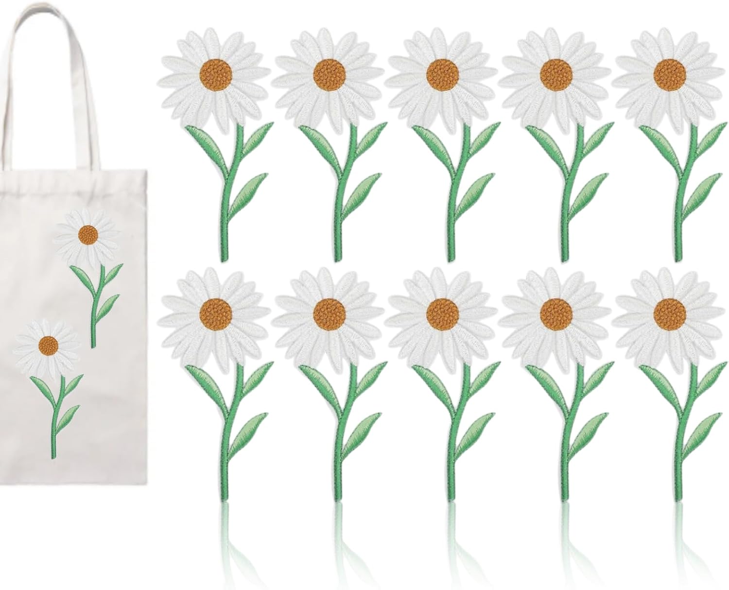 10PCS Flower Patches, Daisy Iron on Patches Embroidered Applique Sewing Patch DIY Decoration for Bags, Jackets, Jeans, Clothes 
