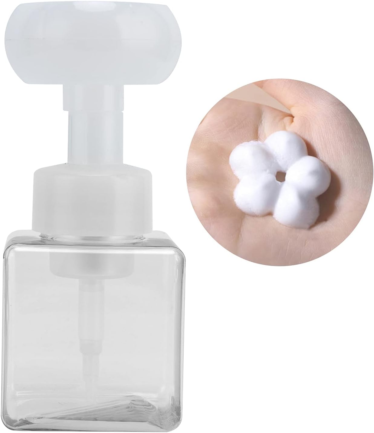 Foaming Hand Soap Dispenser, 250ml Flower Dispenser Shape Refillable Foam Pump Bottle Reusable Plastic Portable Liquid Container for Bathroom (Transparent) 