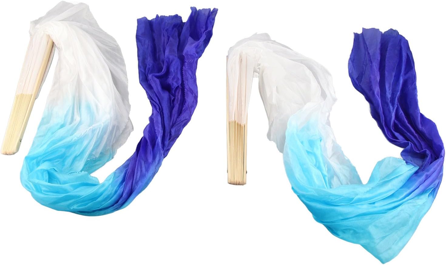 Dance Fan, 1 Pair Long Fan Belly Fans Folding Performance Classical (Blue) 
