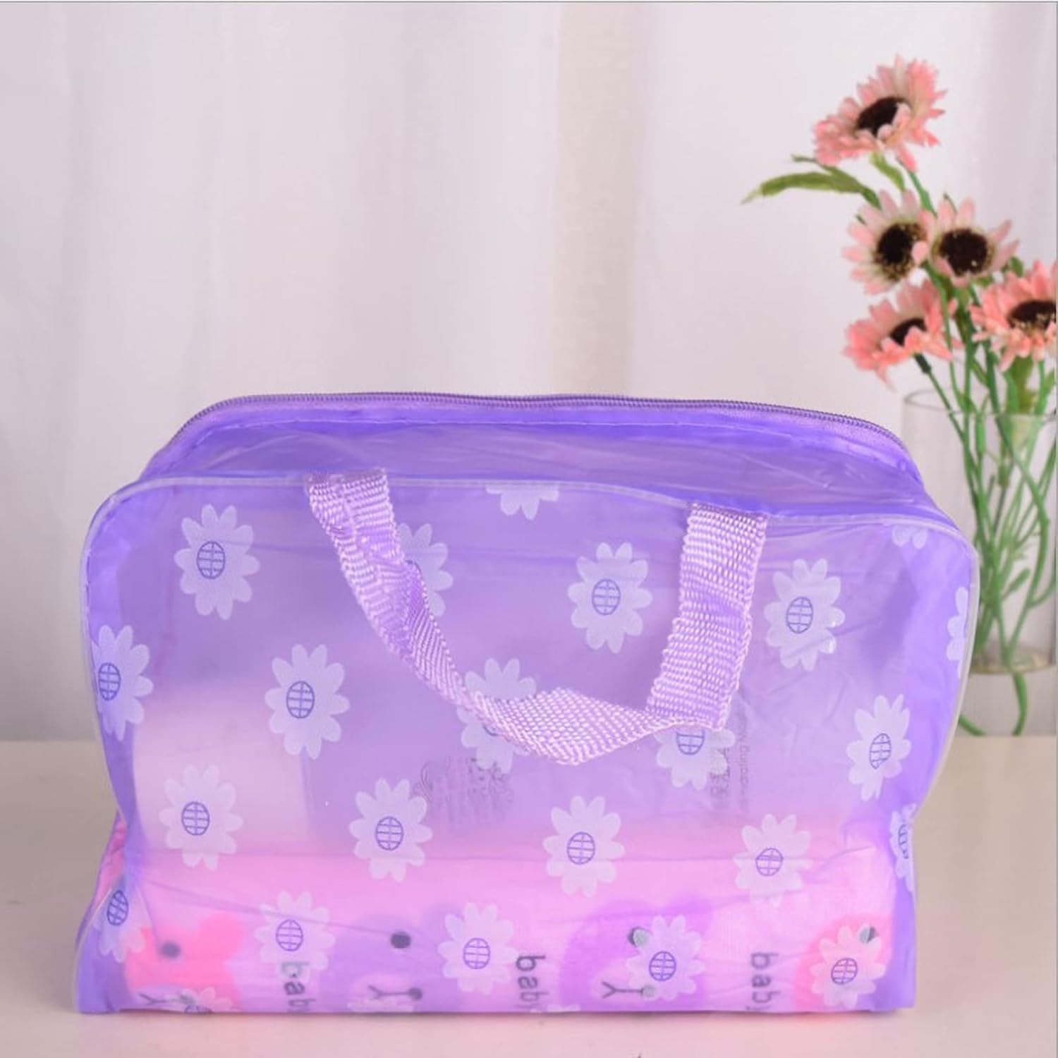 Clear Cosmetics Bag, PVC Zippered Toiletry Carry Pouch Waterproof Makeup Bag Travel Bags Organizer Case for Vacation(purple) 