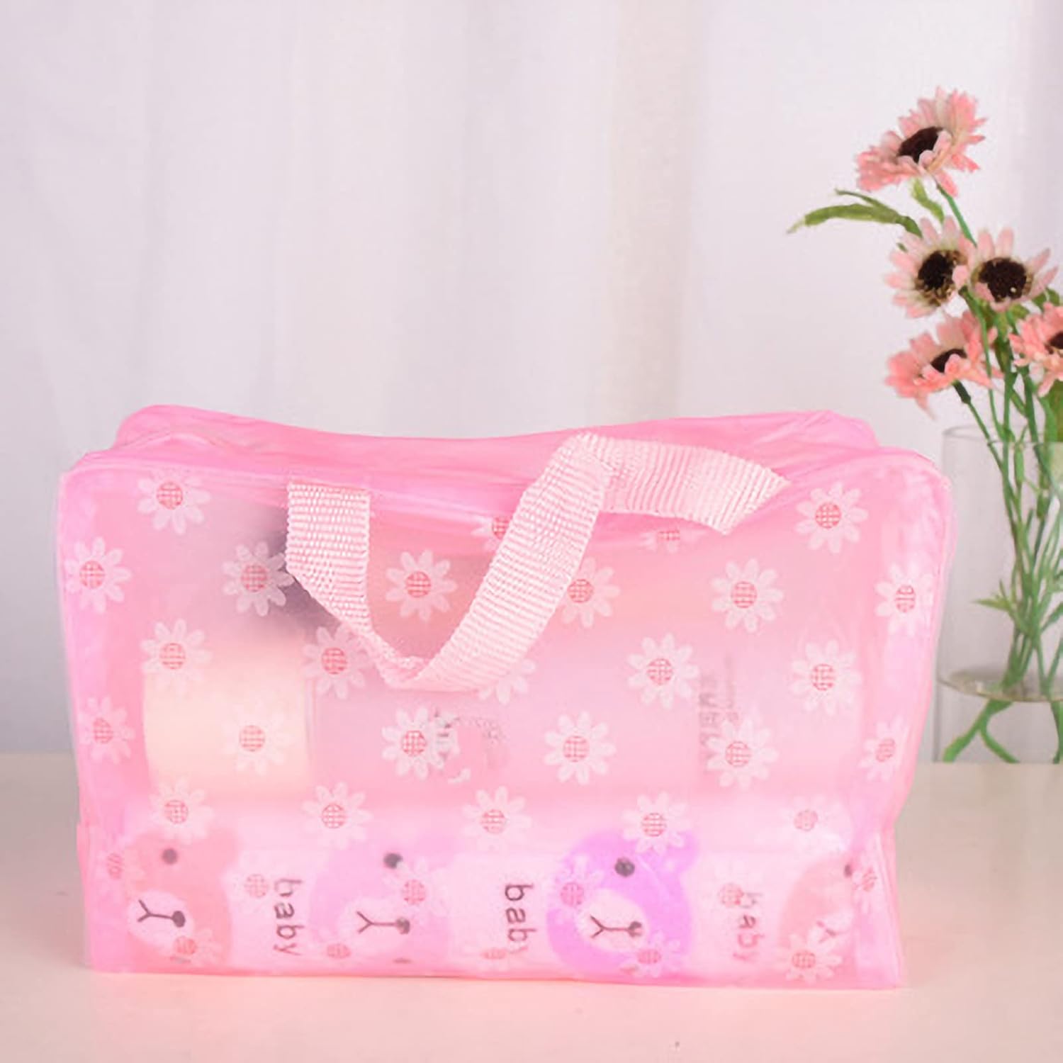Clear Cosmetics Bag, PVC Zippered Toiletry Carry Pouch Waterproof Makeup Bag Travel Bags Organizer Case for Vacation(pink) 