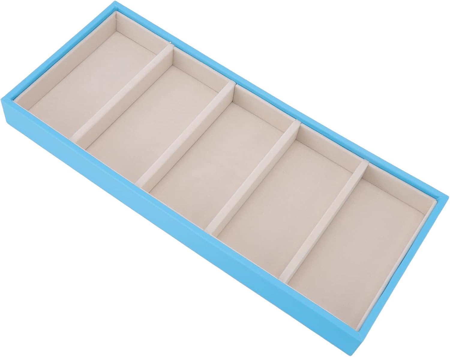 Glasses Organizer Jewelry Tray, 5 Grids Leather Eyeglass Storage Case Sunglass Display Tray and Watch Collection Organizer(Light Blue) 