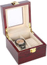 Wooden Watch Box, 2 Slots Storage Case Organizer Beige Soft Flannel Lining Red Box for Men with Clear Lid 