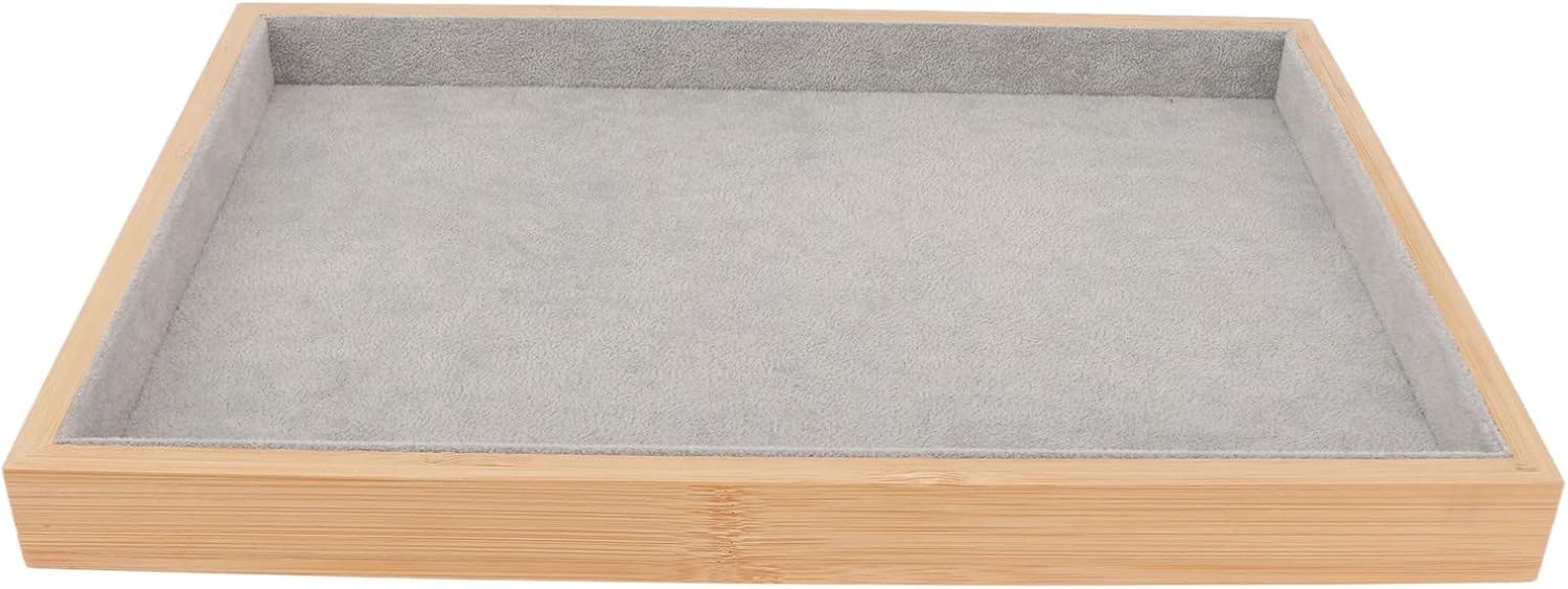 Velvet Stackable Jewelry Tray, Wood Flat Organizer Tray Drawer for Necklace Bracelet Ring Showcase Display(Grey) 