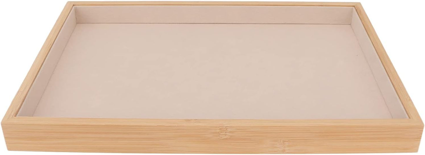 Velvet Stackable Jewelry Tray, Wood Flat Organizer Tray Drawer for Necklace Bracelet Ring Showcase Display(Beige) 