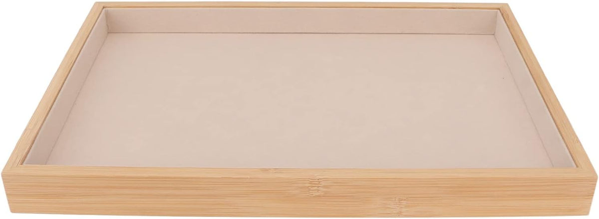Velvet Stackable Jewelry Tray, Wood Flat Organizer Tray Drawer for Necklace Bracelet Ring Showcase Display(Beige) 