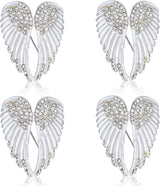 4pcs Women's Guardian Angel Wing Brooch Pins, Rhinestones Pin Set Cardigan Collar Clips Dress Shirt for Women Girls Men(White) 