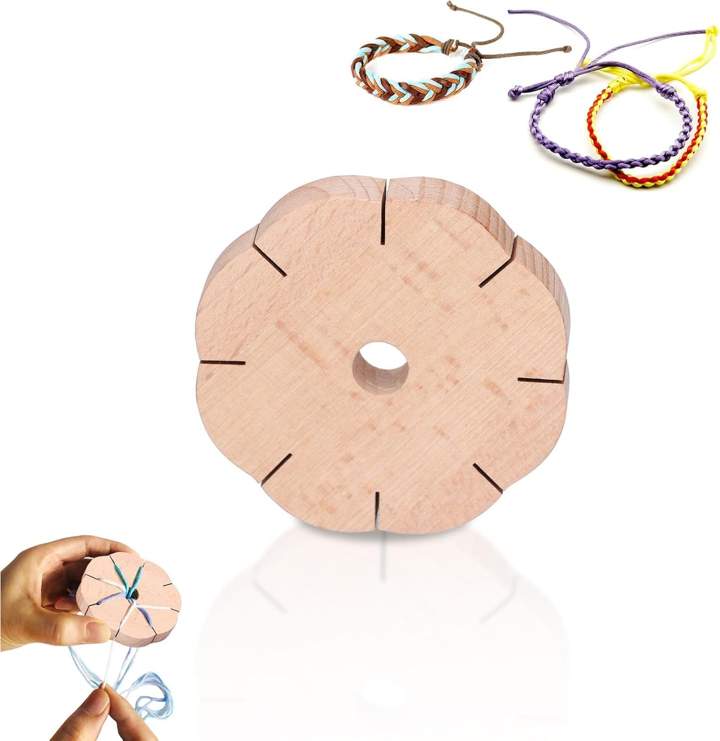 Kumihimo Disk 8 Slots, Wooden Round Wood Braiding Plate Hand Rope Beading Cord Disc DIY Bracelet Loom Weaving Board 