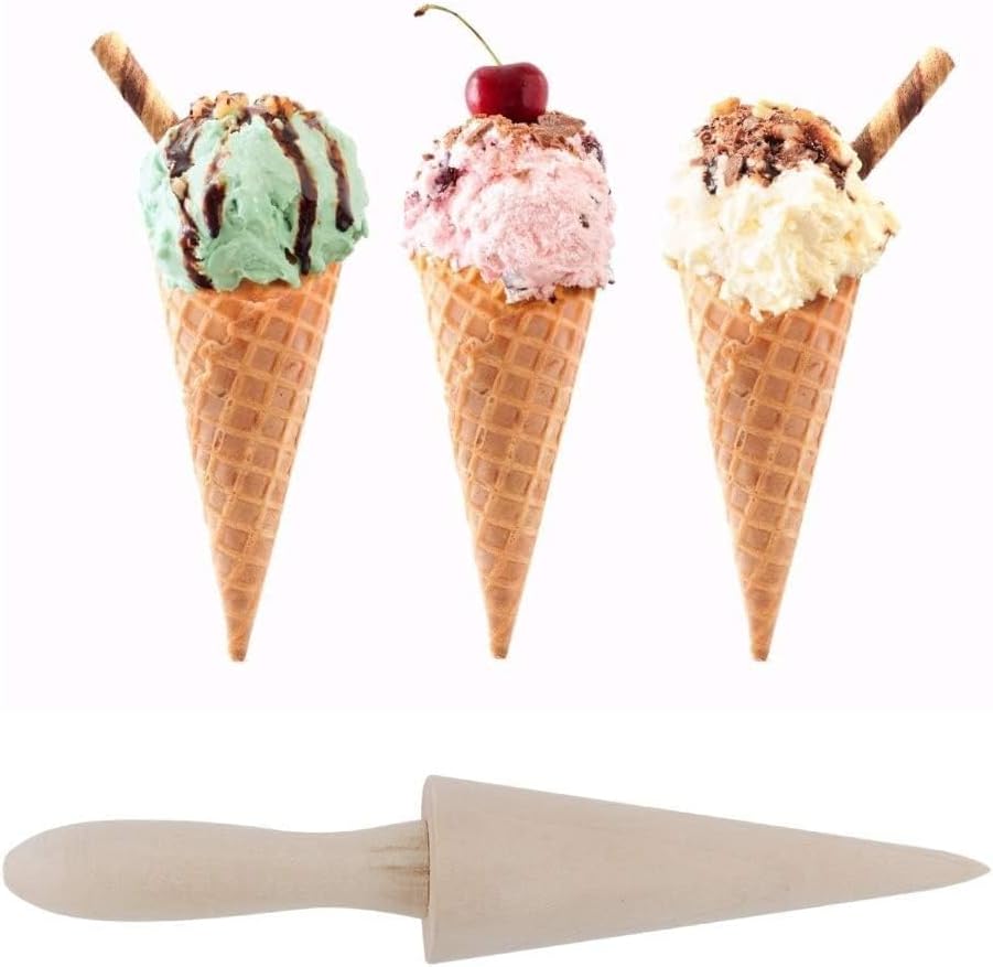 Ice Cream Cone Mold, Reusable Wooden Horn Mold 9.1in Waffle Roller Pizzelle for Kitchen Cooking and Baking 