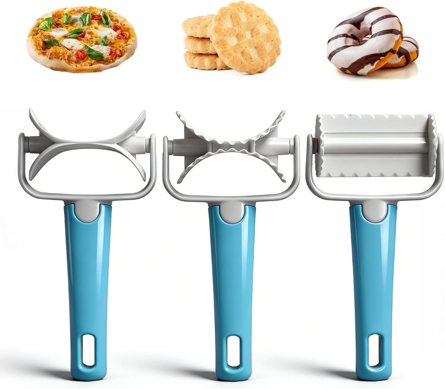 3PCS Pastry Rolling Cutter, Cookie Cutter Plastic Dough Blade Roller Round Fondant Slicer Baking Accessory for Cake Cookies Biscuits 