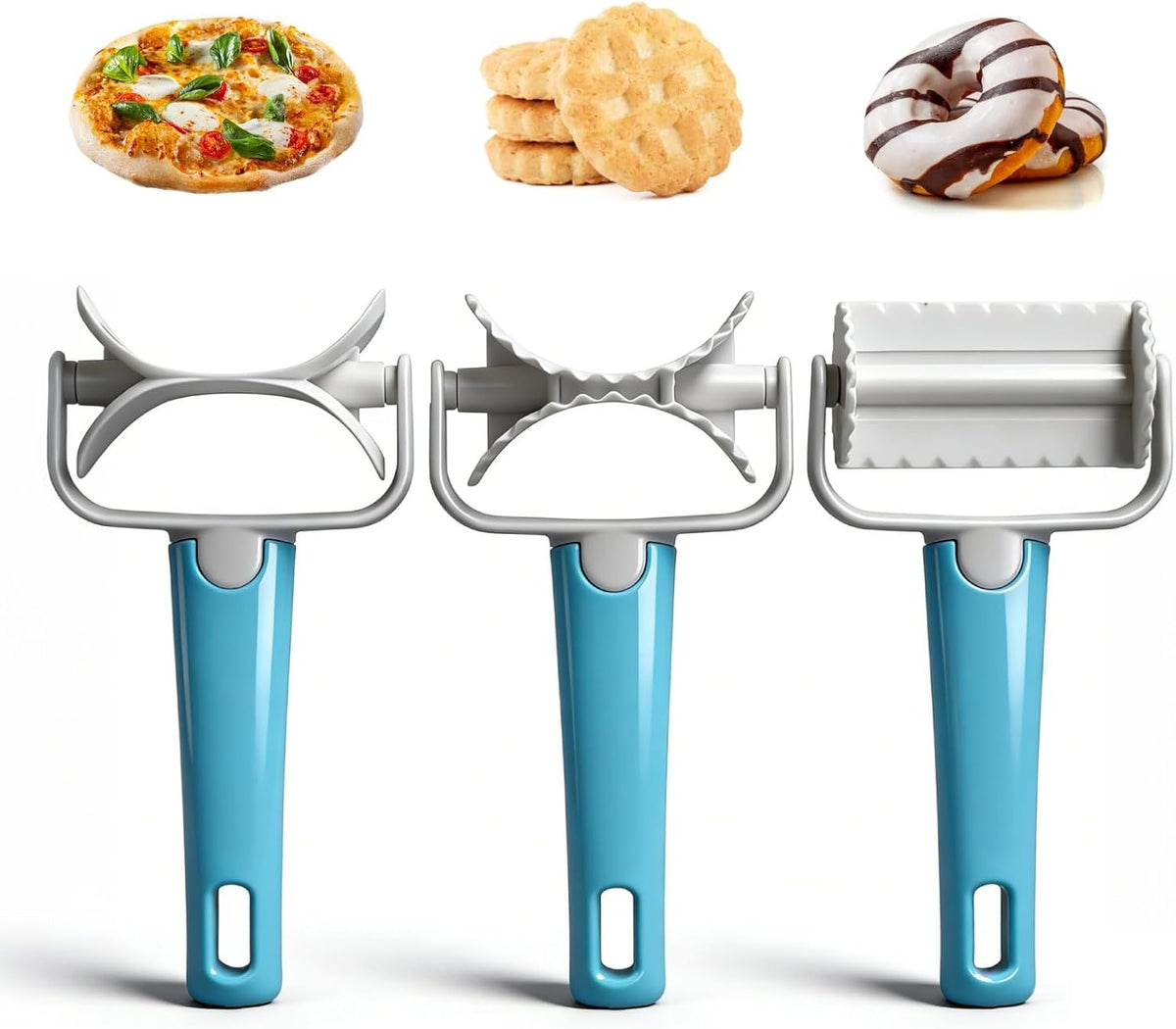 3PCS Pastry Rolling Cutter, Cookie Cutter Plastic Dough Blade Roller Round Fondant Slicer Baking Accessory for Cake Cookies Biscuits 
