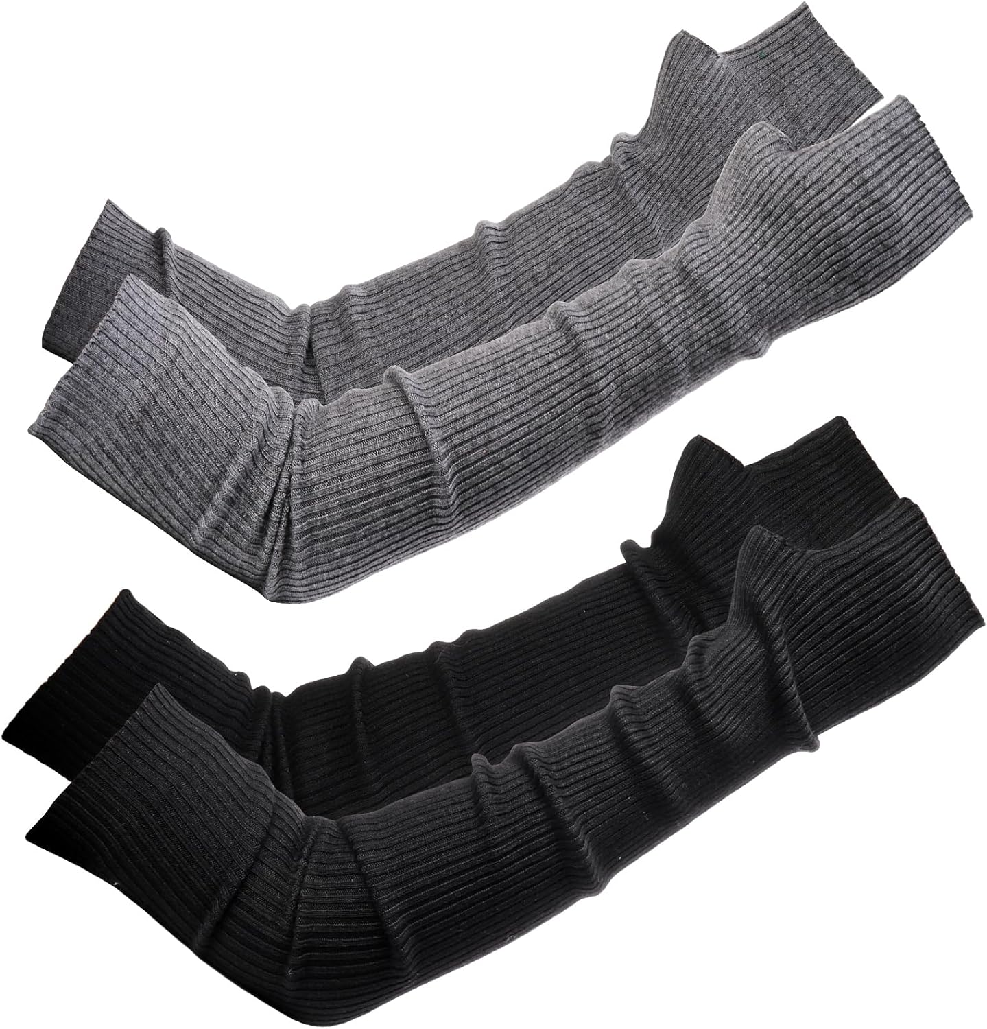 2 Packs Long Fingerless Gloves, Wool Blended Knitted Arm Warmers, Stretchy Over-elbow Length Sleeves for Women Fashion, Cosplay Accessories, Black and Gray 