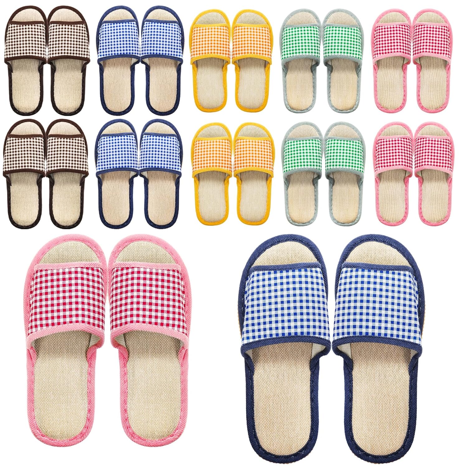 10 Pairs Washable House Slippers for Guests, Disposable Indoor Slipper with Thick Sole, Non Slip Open Toe Slipper, Spa Bulk Home, Hotel, Bedroom, Travel, Unisex Universal Size 